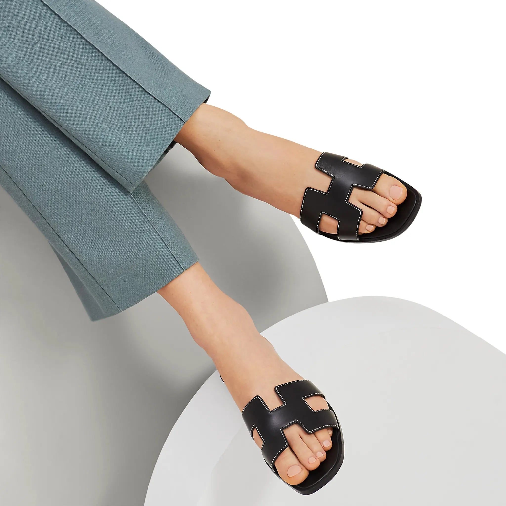 Image of Hermès Paris Oran Black Sandal