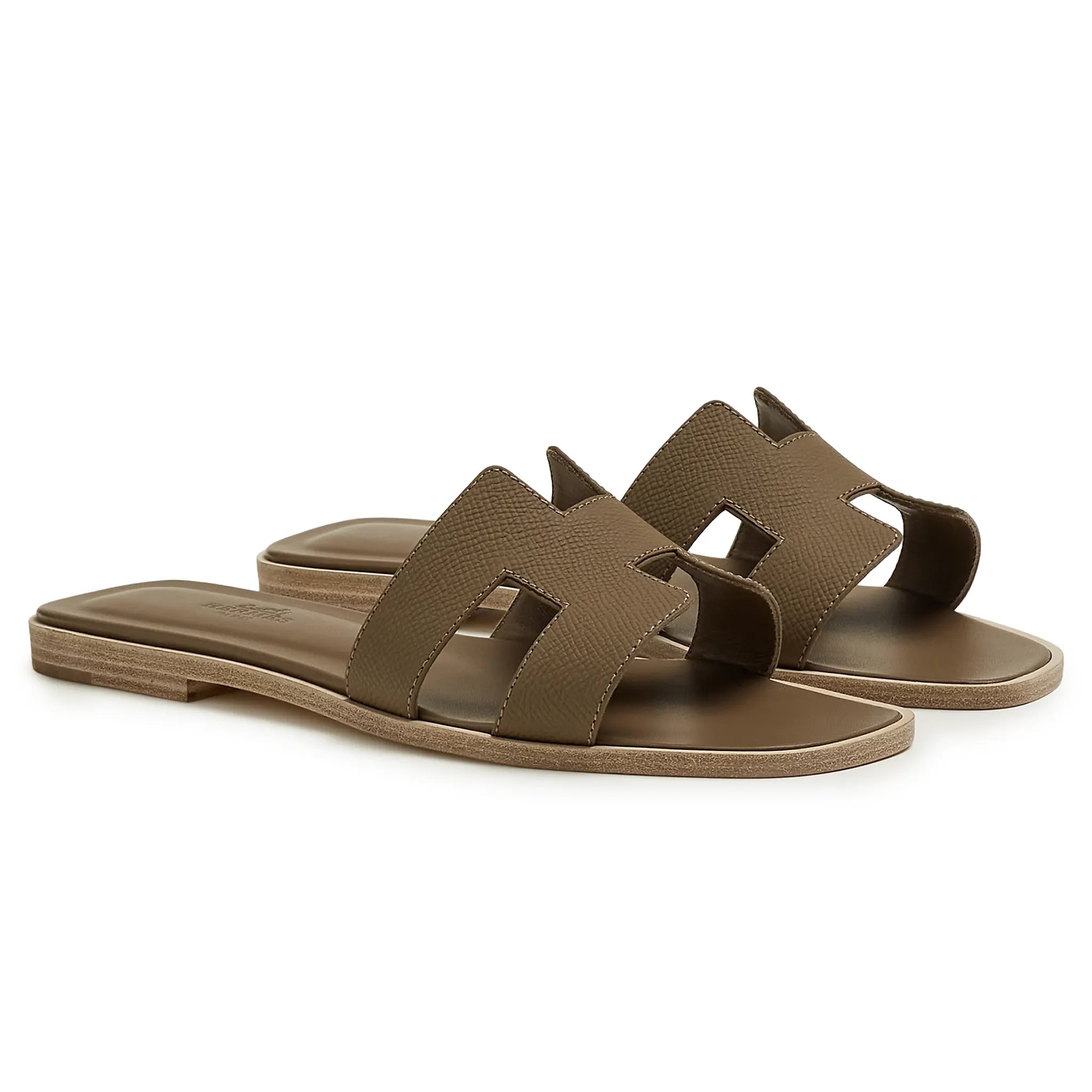 Front Side View of Hermès Paris Oran Étoupe Sandal