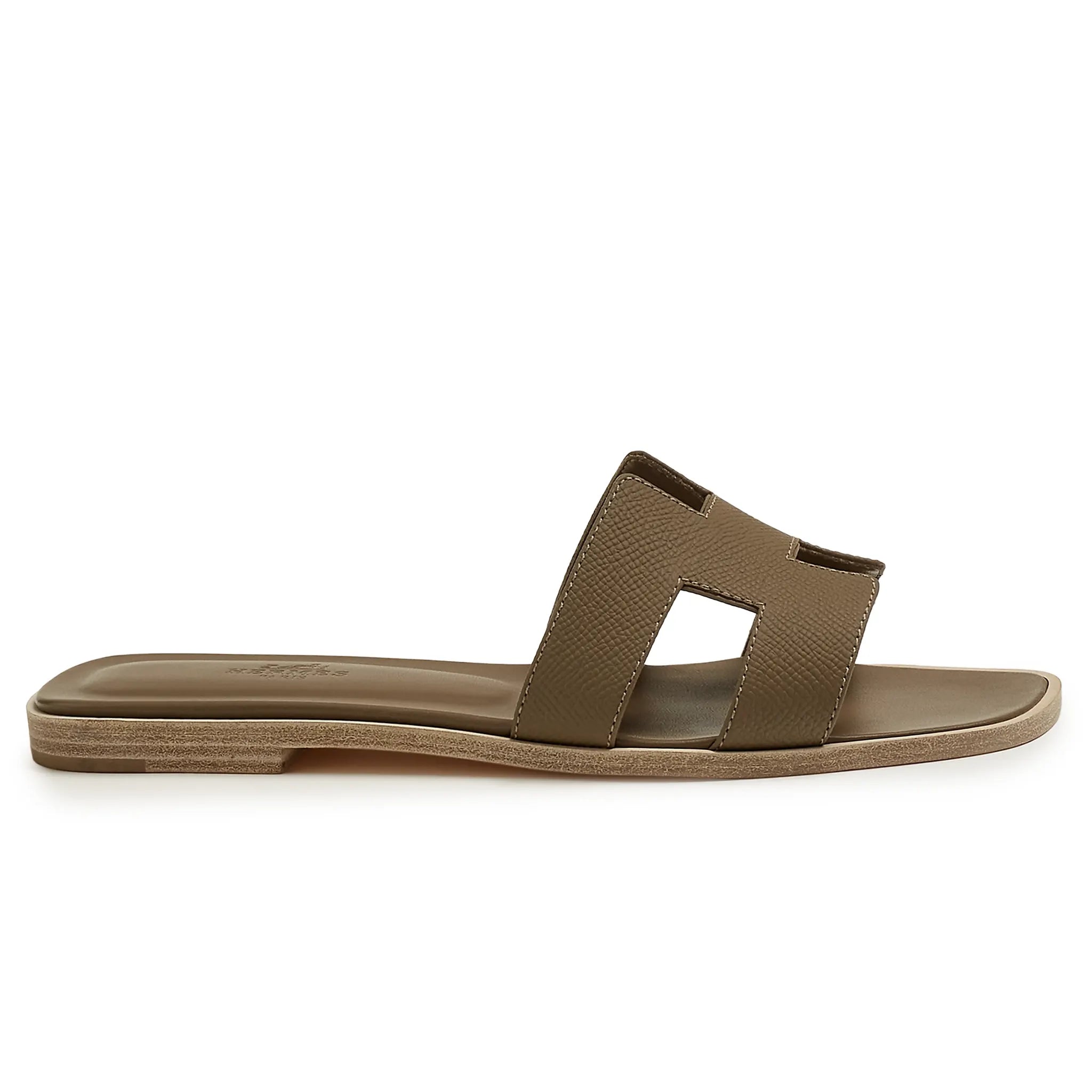 Side View of Hermès Paris Oran Étoupe Sandal