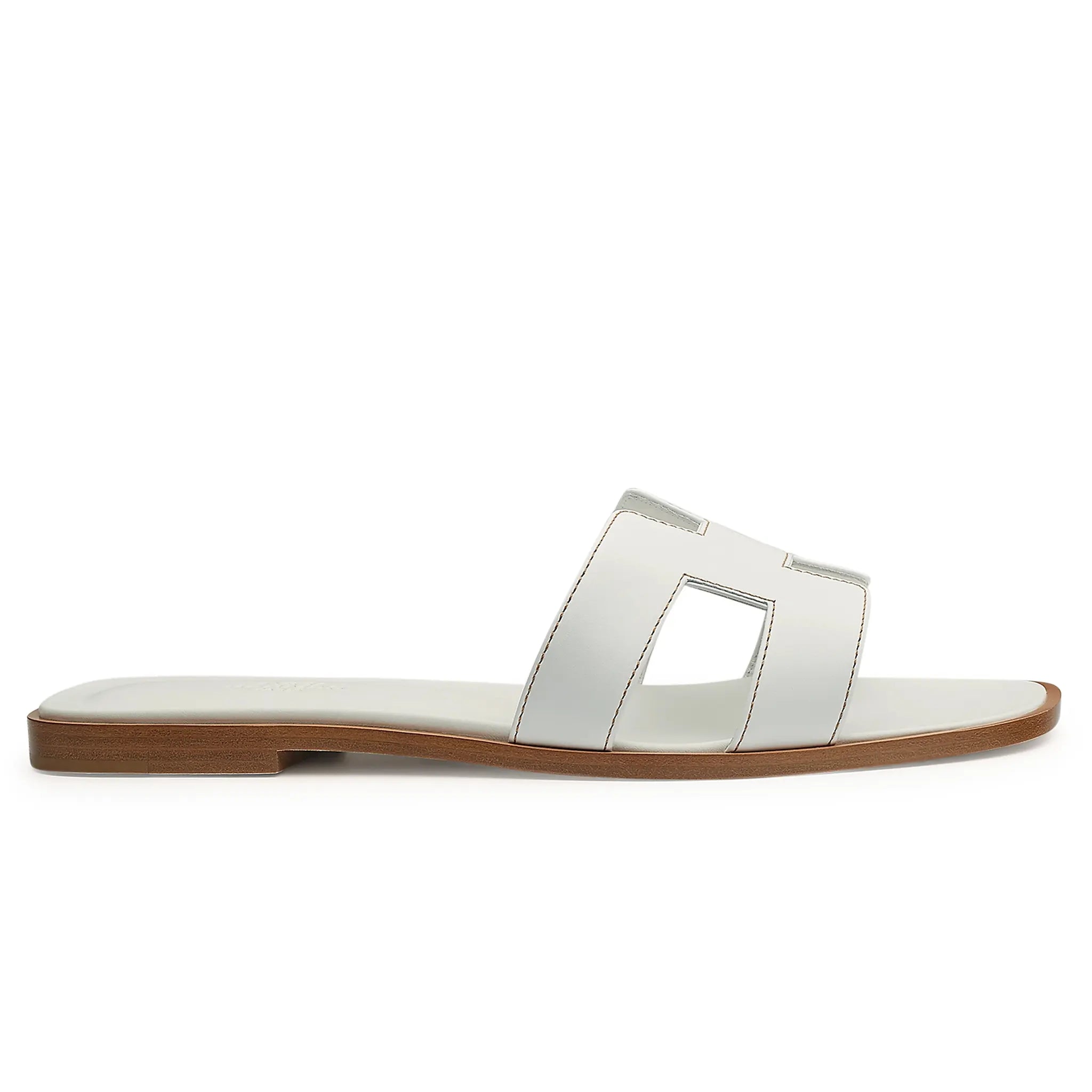 Side view of Hermès Paris Oran White Sandal