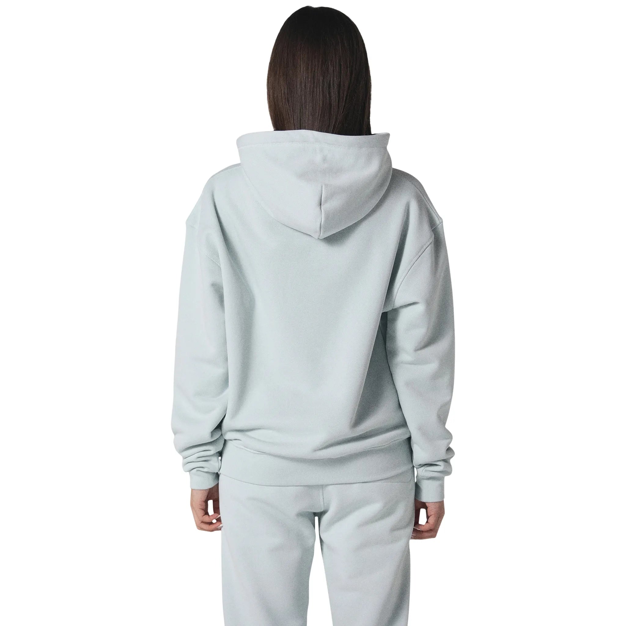 Model back view of Human Race Erisi Soft Blue Hoodie