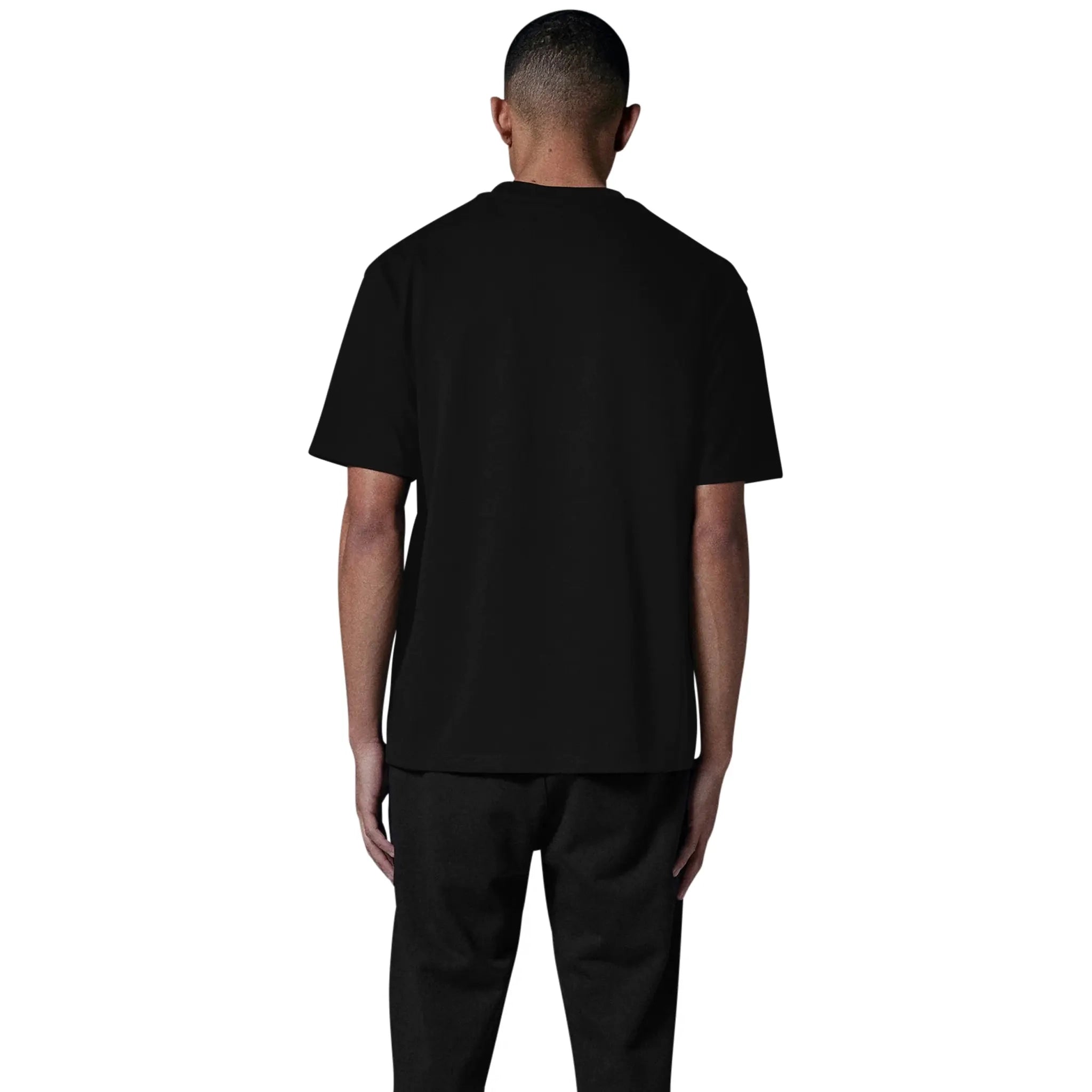Model back view of Human Race Made Jet Black T Shirt