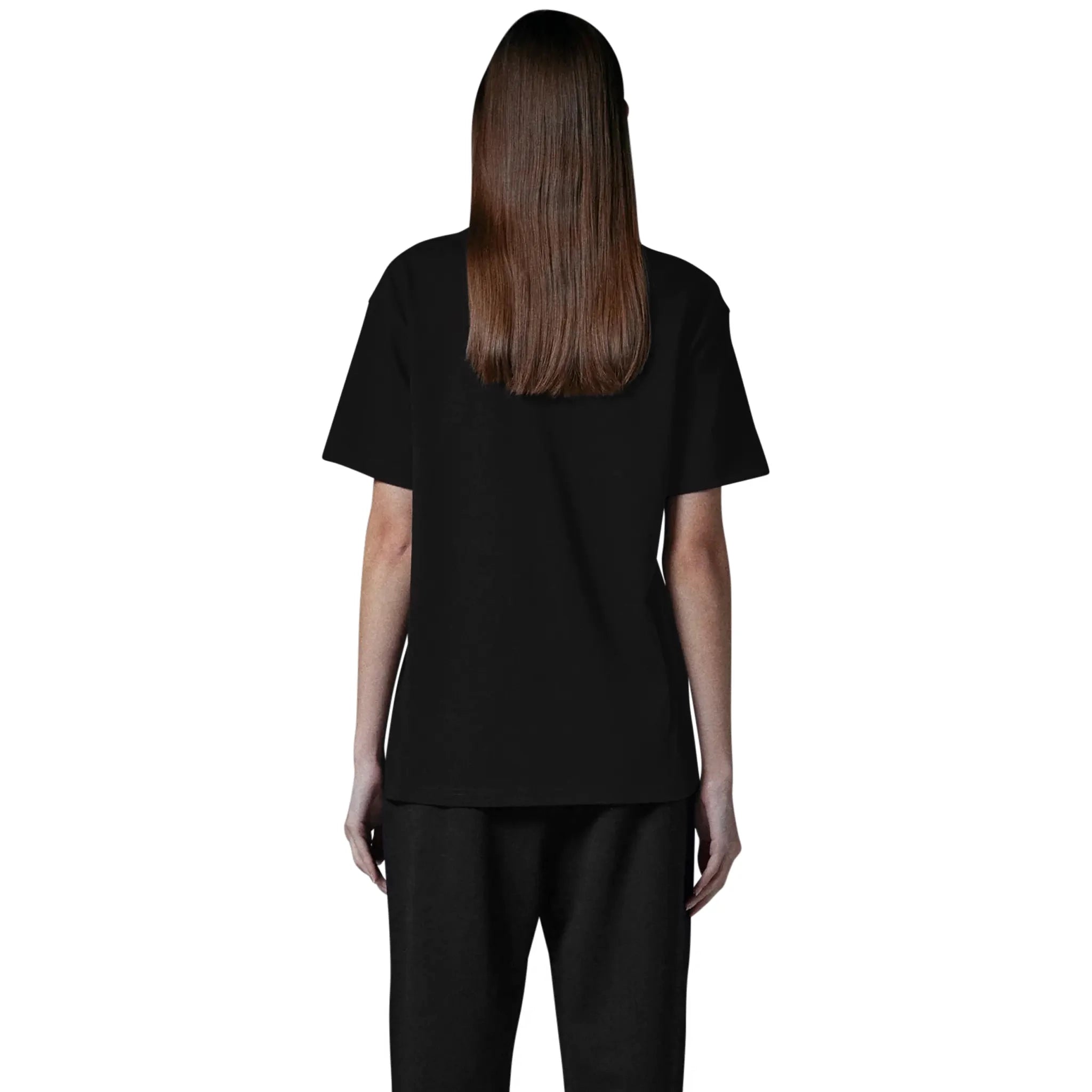 Model back view of Human Race Made Jet Black T Shirt