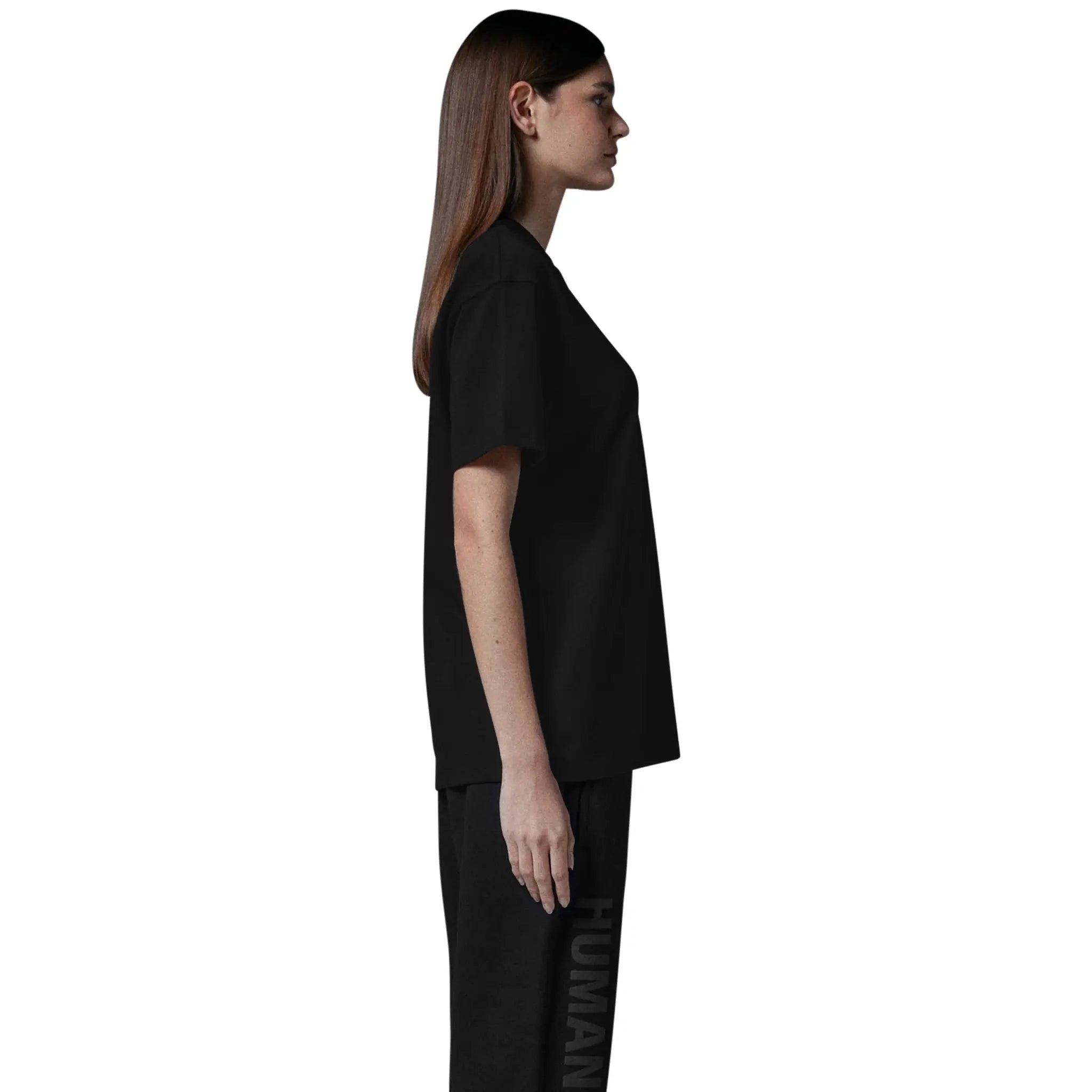 Model side view of Human Race Made Jet Black T Shirt