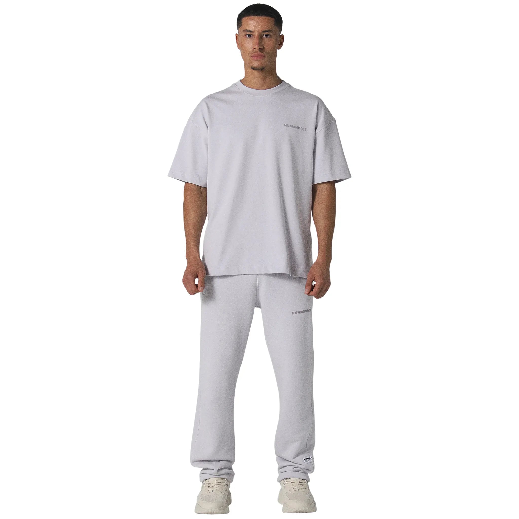 Model full view of Human Race Mars Straight Leg Orchid Purple Sweatpants