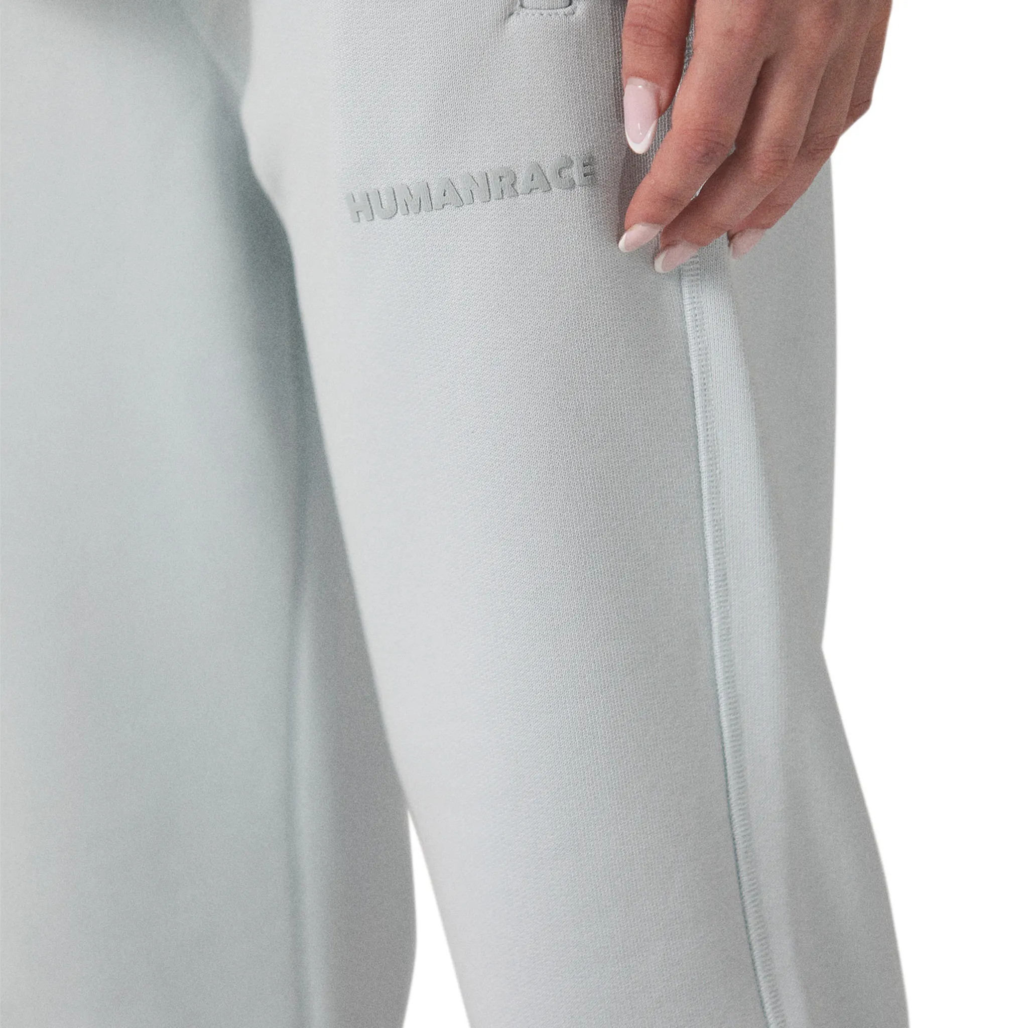Thigh Logo view of Human Race Mars Straight Leg Soft Blue Sweatpants