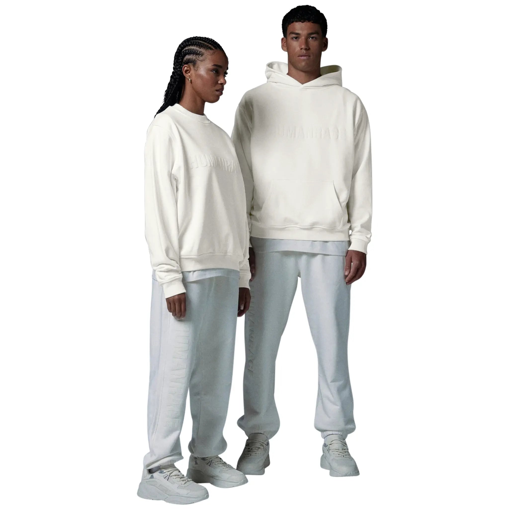 Model front view of Human Race Planet Bone White Sweatshirt