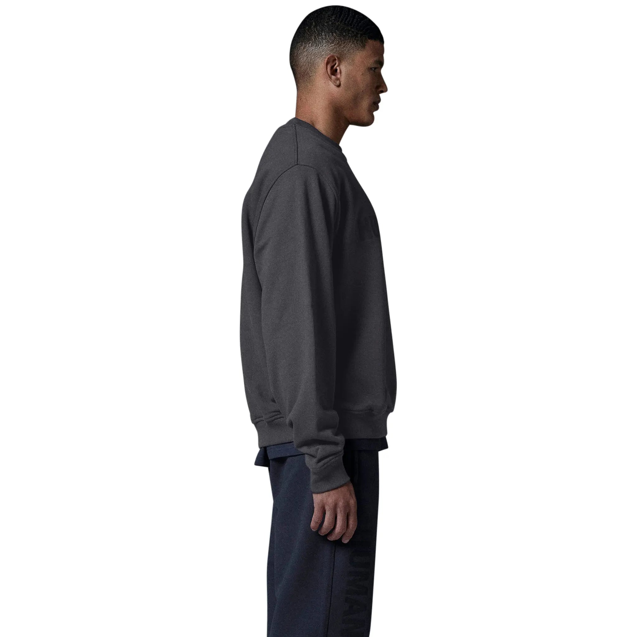 Model side view of Human Race Planet Dusty Grey Sweatshirt