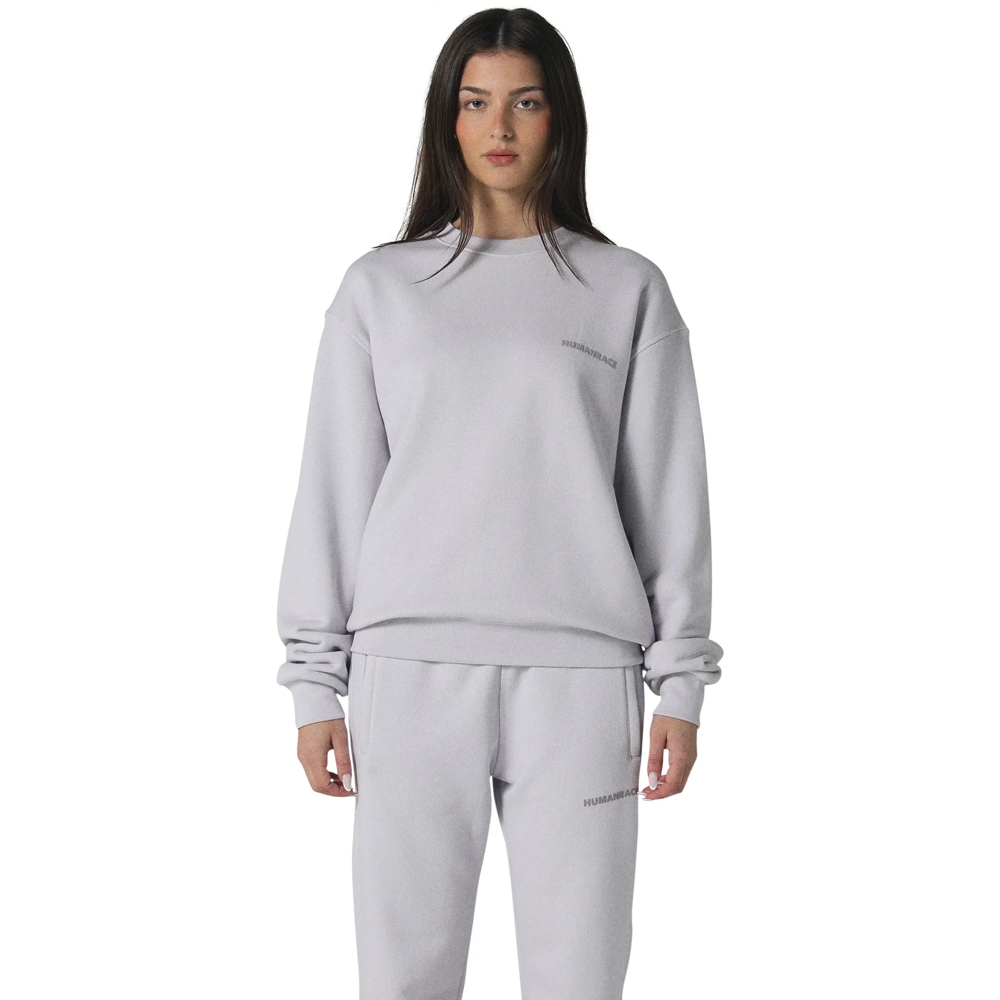 Model front view of Human Race World Orchid Purple Sweatshirt