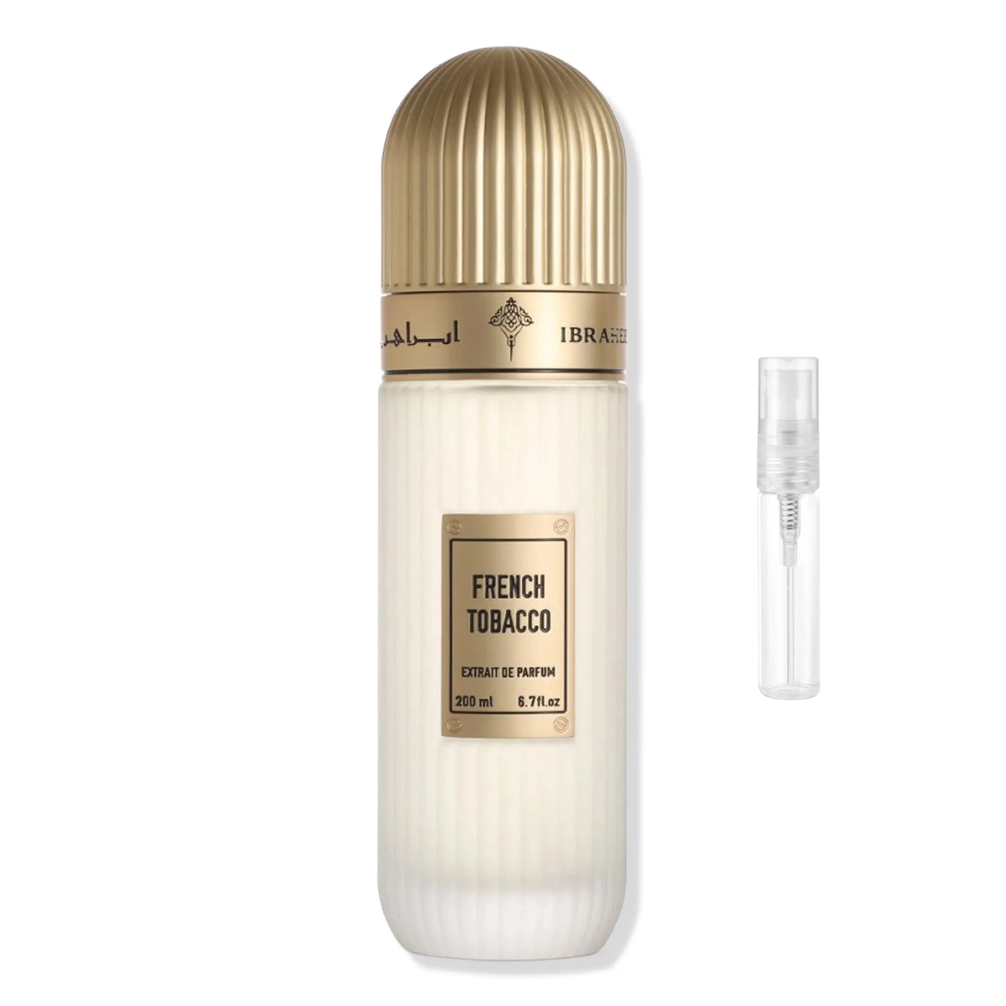 Front View of IBRAQ French Tobacco Extrait De Parfum SAMPLE
