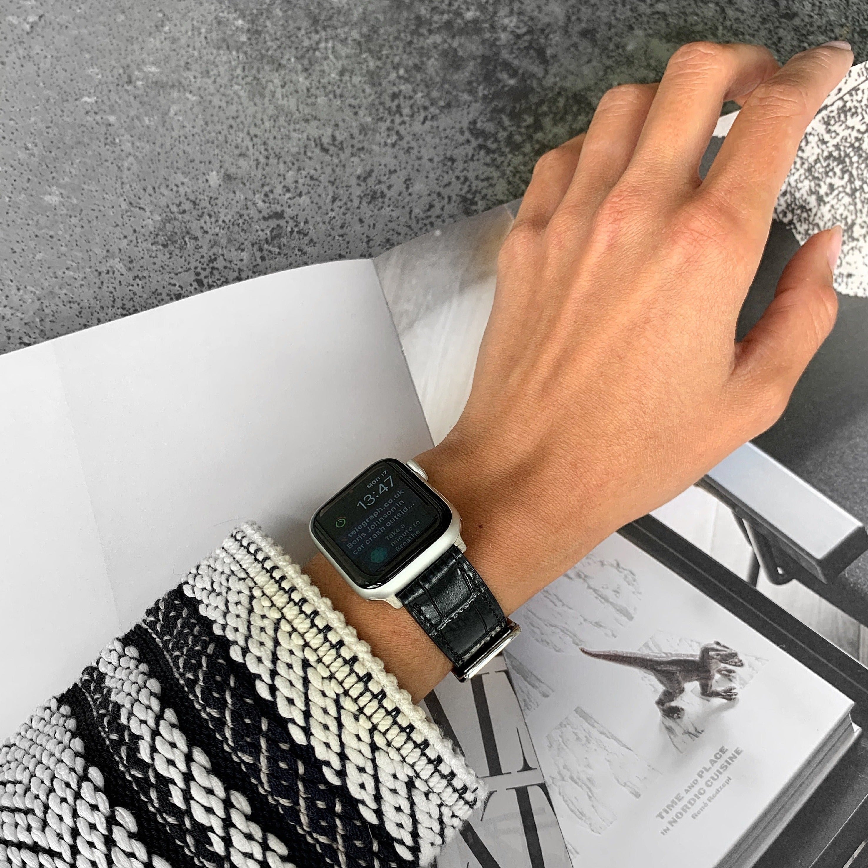 MM London Matte Finish Crocodile Black Apple Watch Strap (38/40mm)