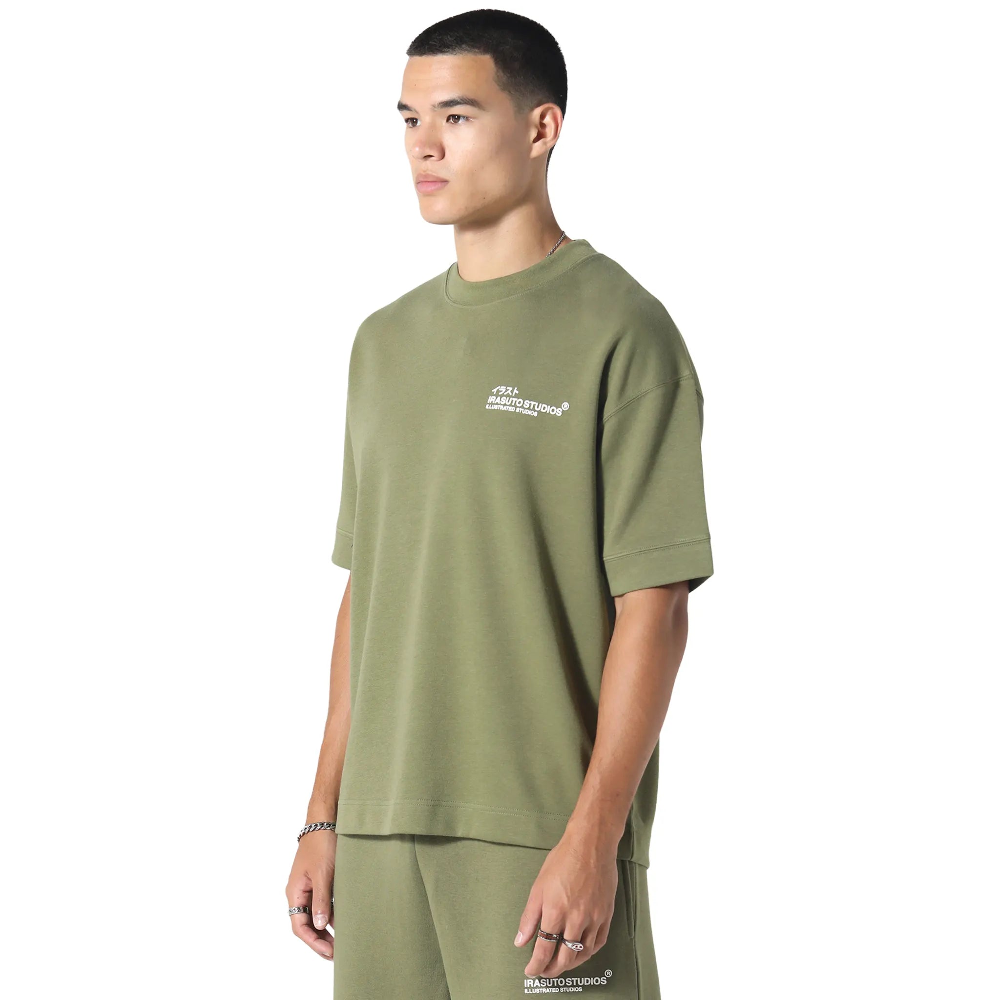 Model Front Side View of Irasuto Studios Claw Khaki T Shirt 5060615208906