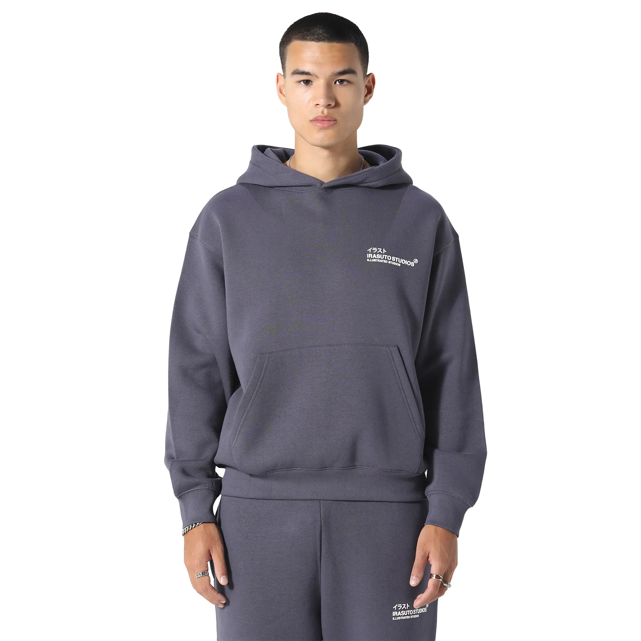 Front View of Irasuto Studios Crane Sea Blue Hoodie 506061520990