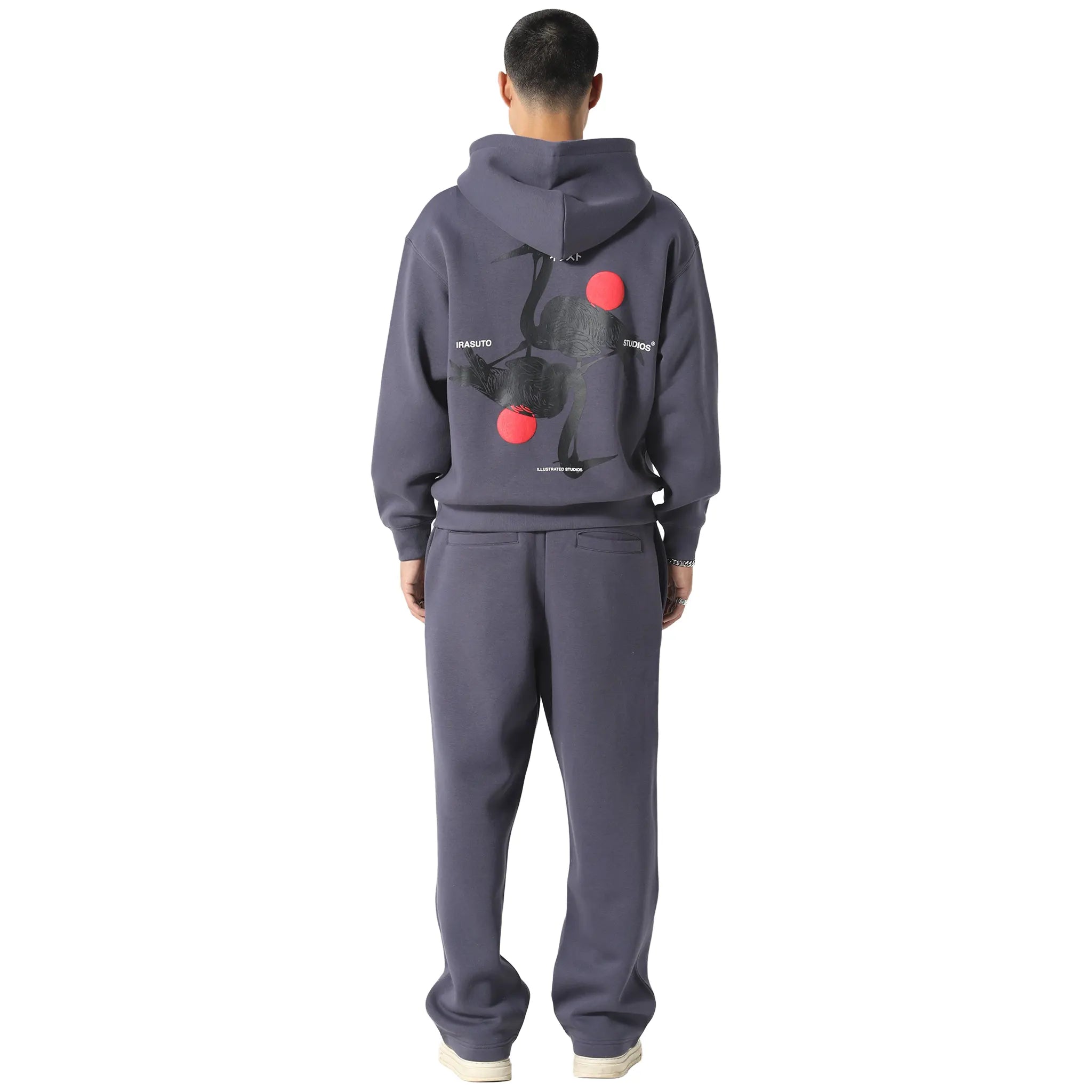 Back View of Irasuto Studios Crane Sea Blue Hoodie 506061520990