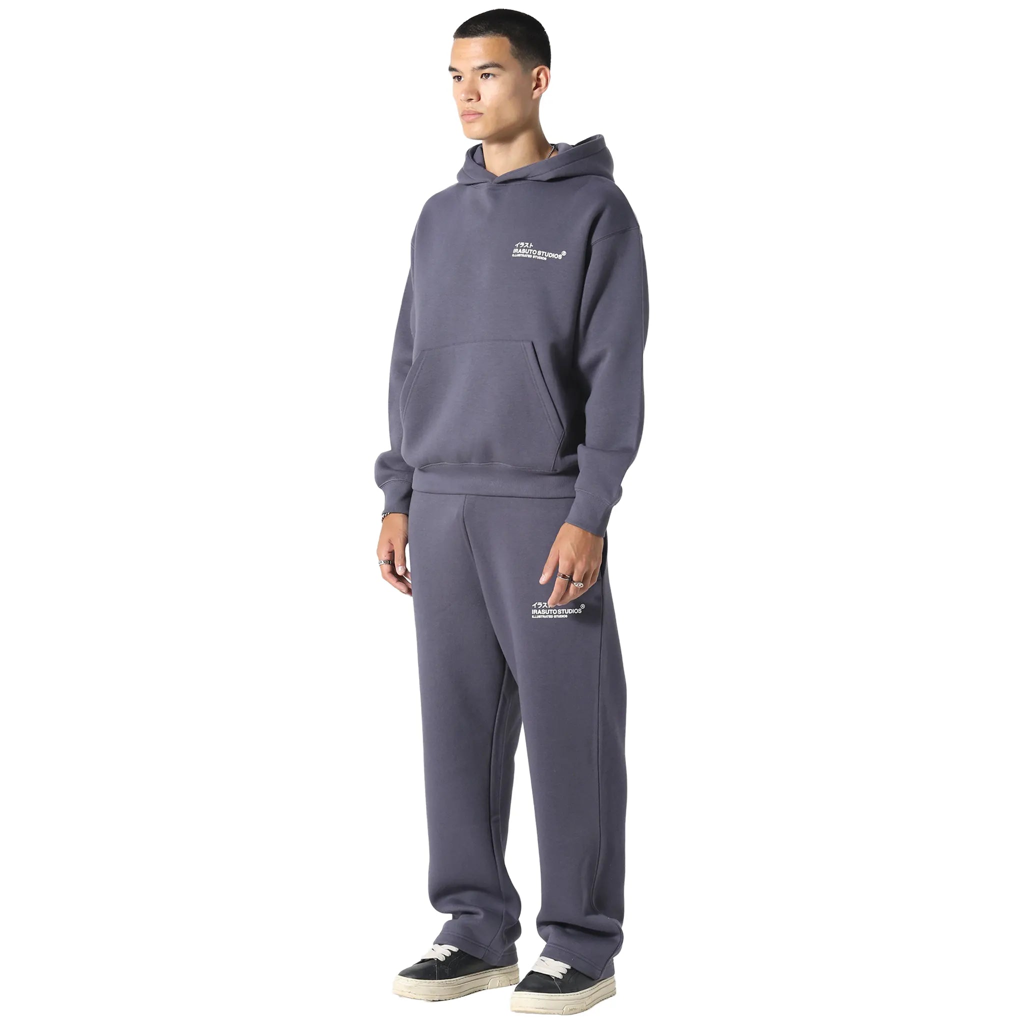 Front Side View of Irasuto Studios Crane Sea Blue Hoodie 506061520990