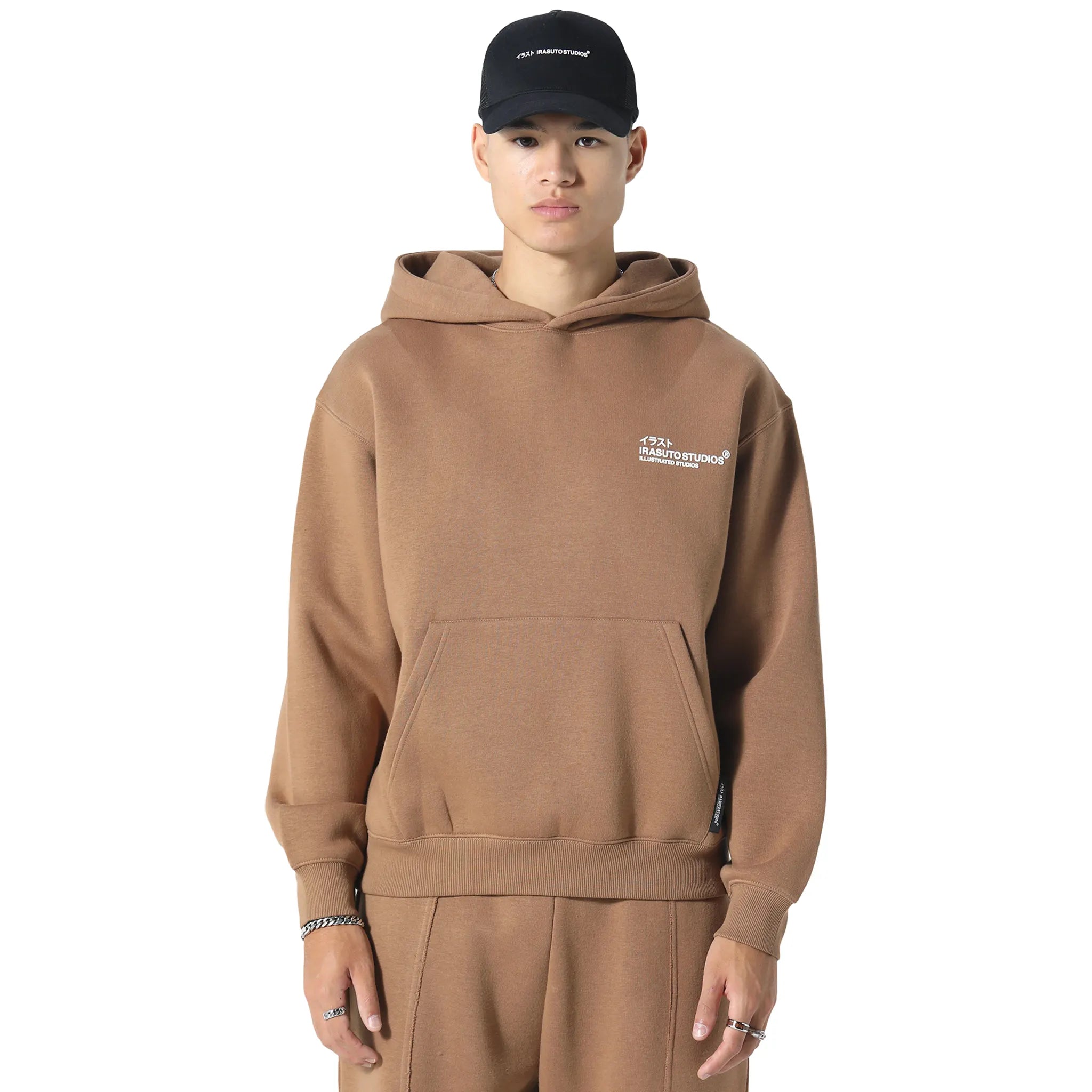 Front View of Irasuto Studios Crane Tobacco Hoodie 5060615209958