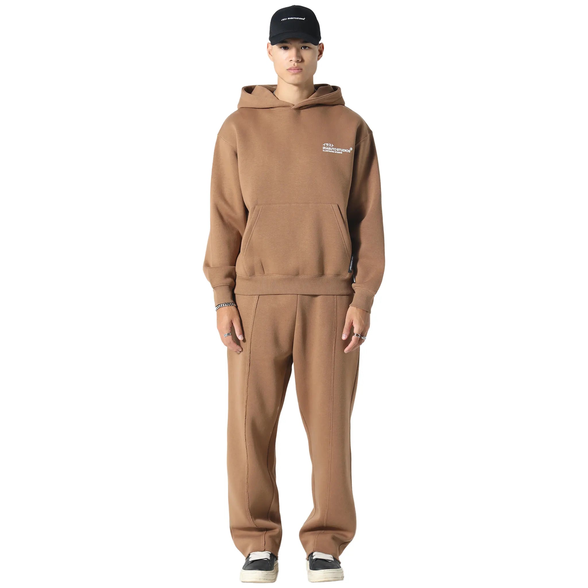 Front View of Irasuto Studios Crane Tobacco Hoodie 5060615209958