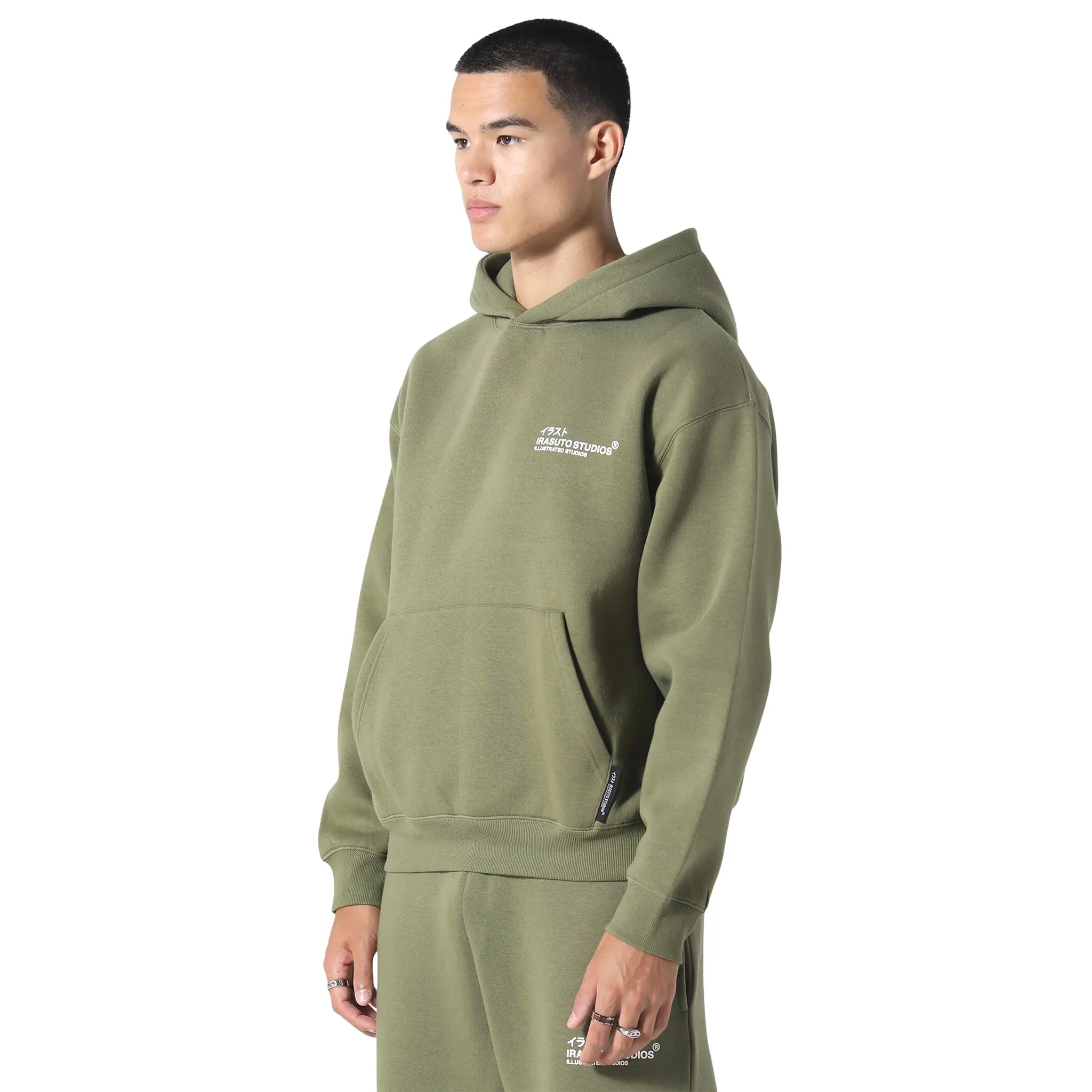 Front Side View of Irasuto Studios Koi Khaki Hoodie 5060615209743