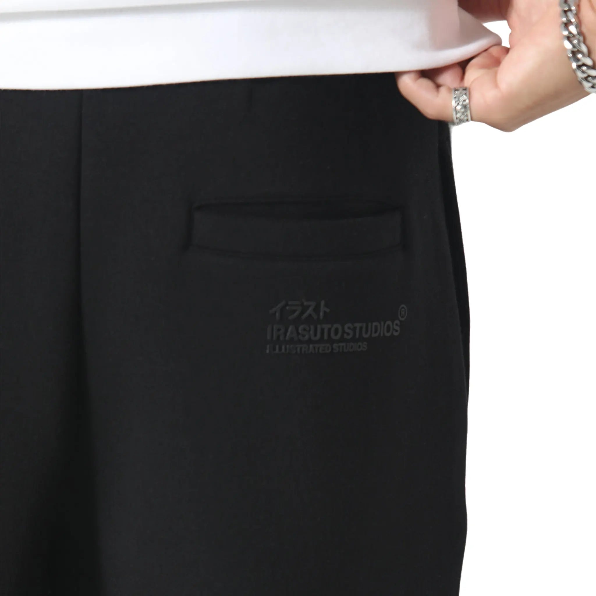 Detailed View of Irasuto Studios Raw Hem Black Sweatpants 5060615213993