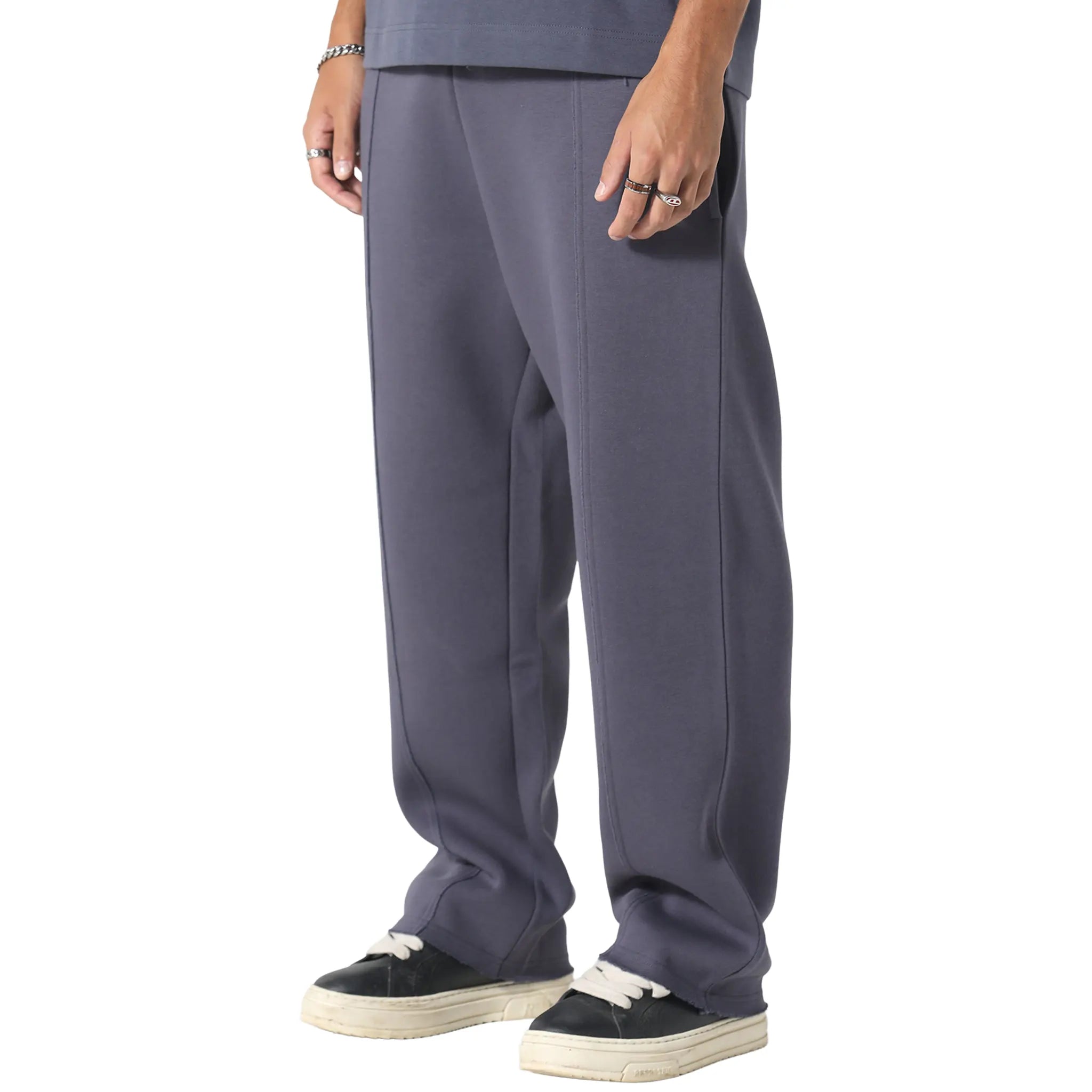 Front Side View of Irasuto Studios Raw Hem Deep Sea Sweatpants 5060615210022