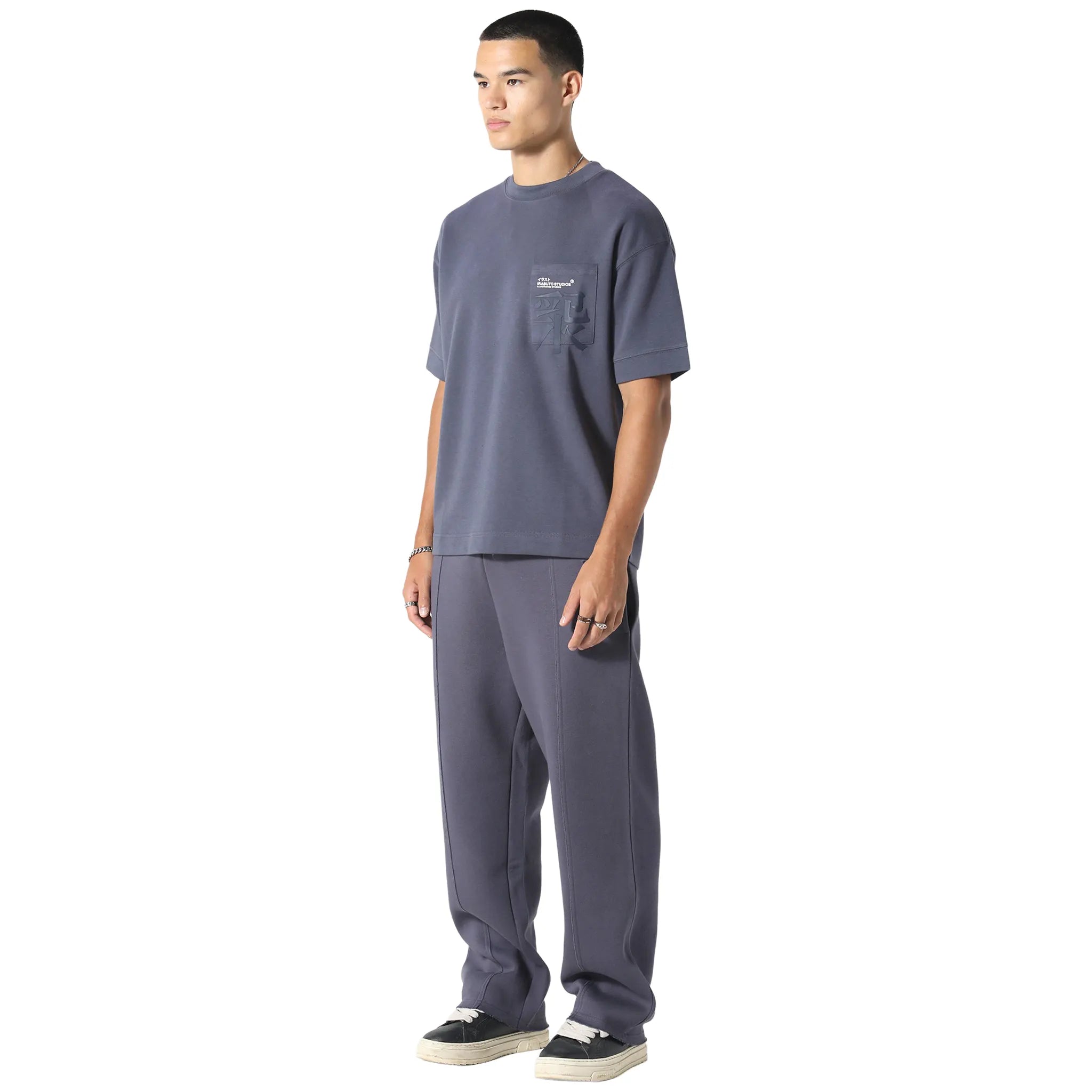 Front Side View of Irasuto Studios Raw Hem Deep Sea Sweatpants 5060615210022