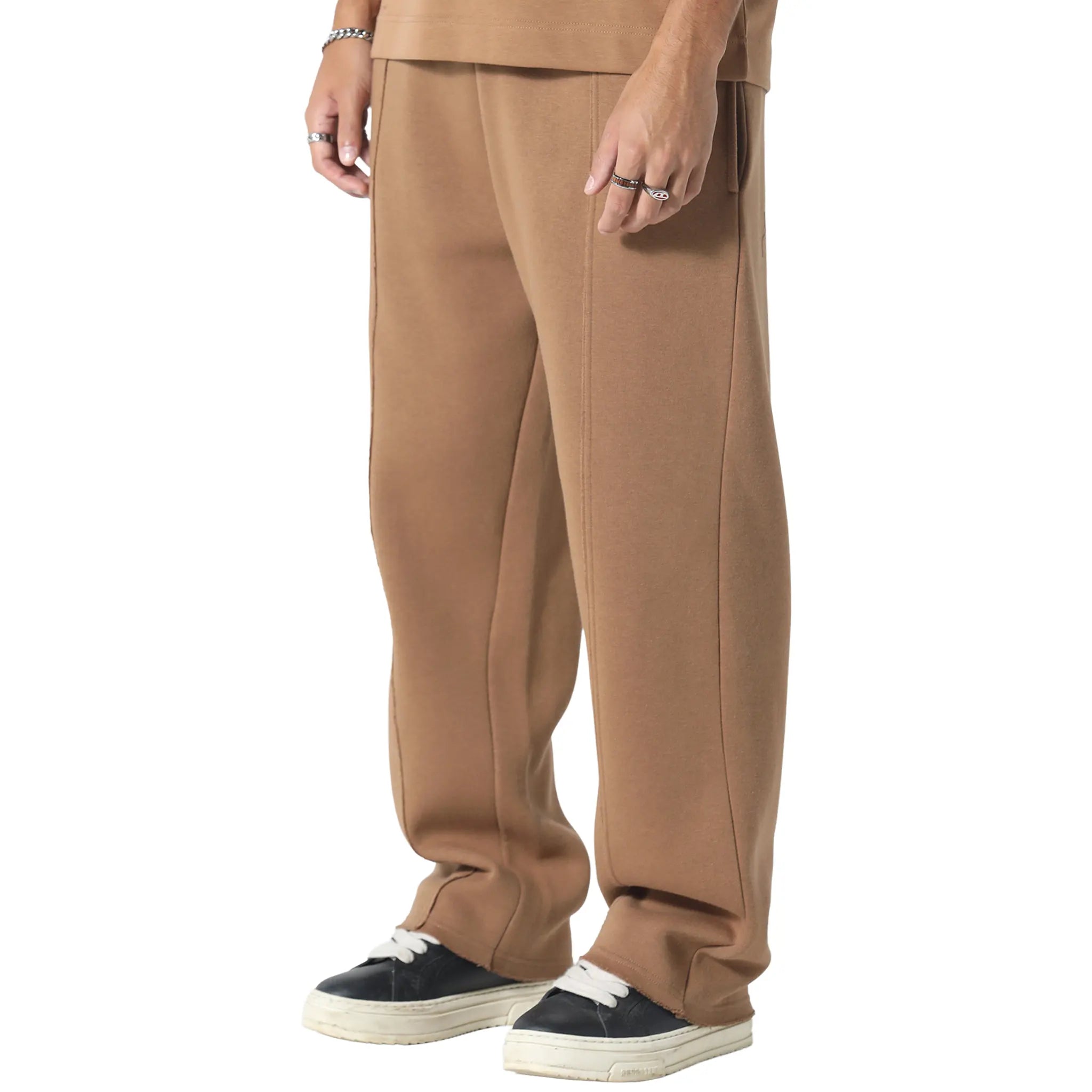 Front Side View of Irasuto Studios Raw Hem Tobacco Sweatpants 5060615214068