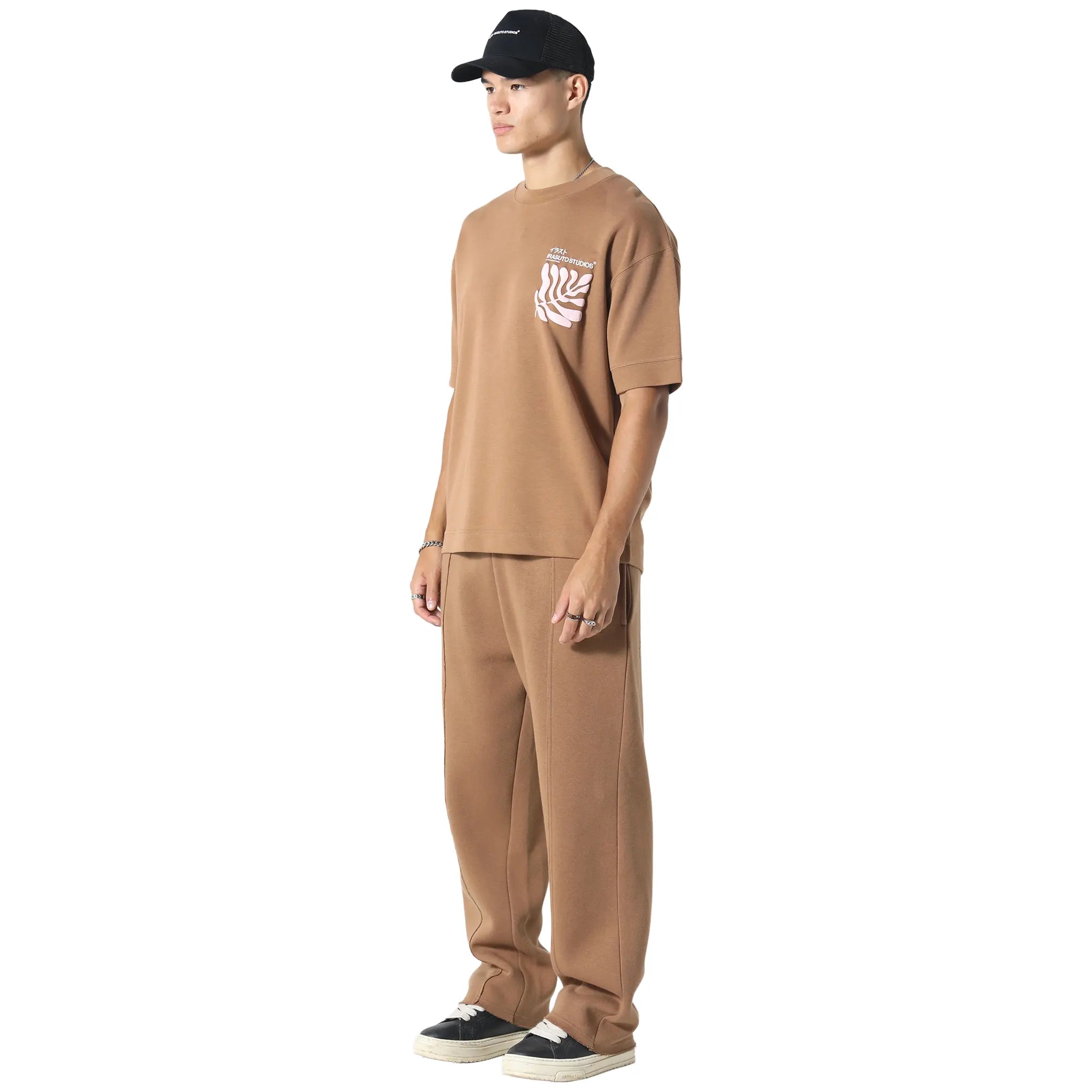 Front Side View of Irasuto Studios Raw Hem Tobacco Sweatpants 5060615214068