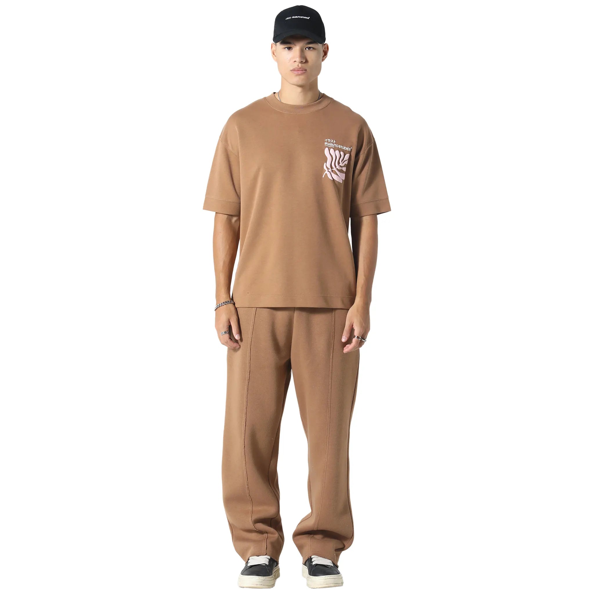 Front View of Irasuto Studios Raw Hem Tobacco Sweatpants 5060615214068