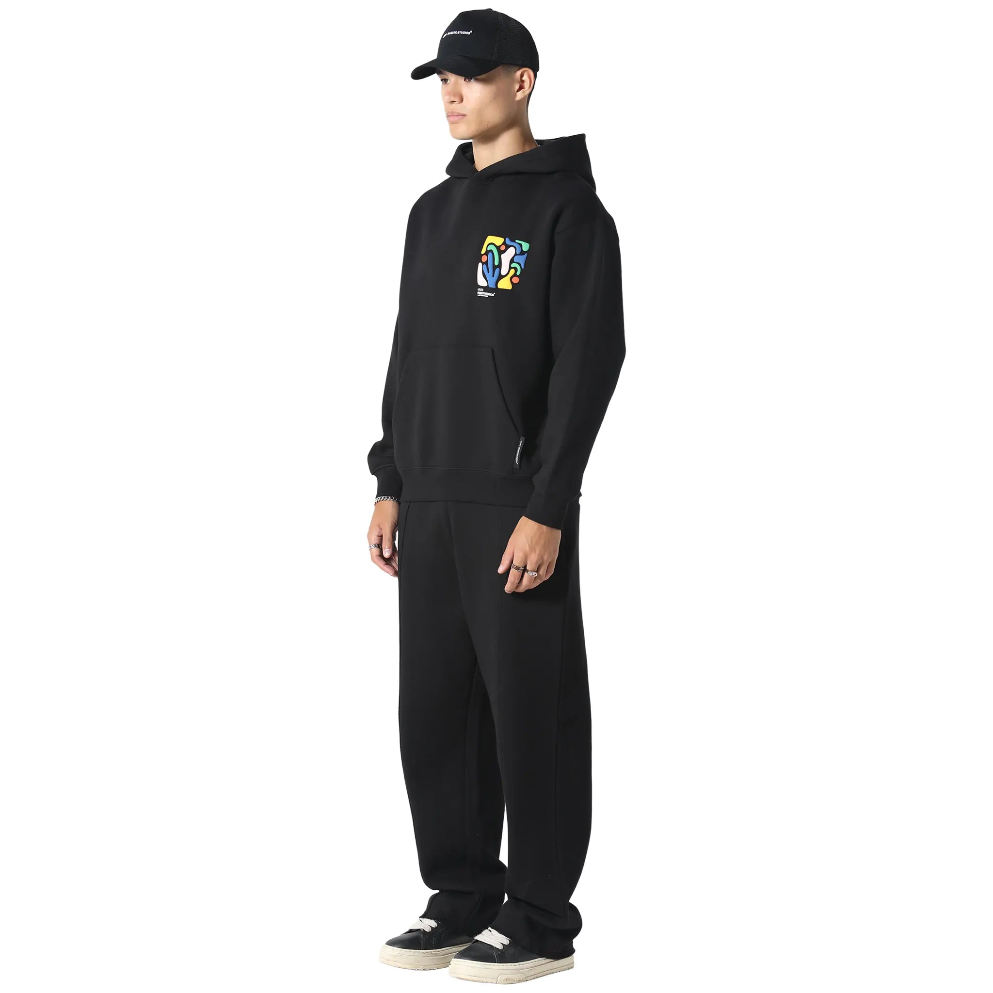 Front Side View of Irasuto Studios Shikaku Form Black Hoodie 5060615215041