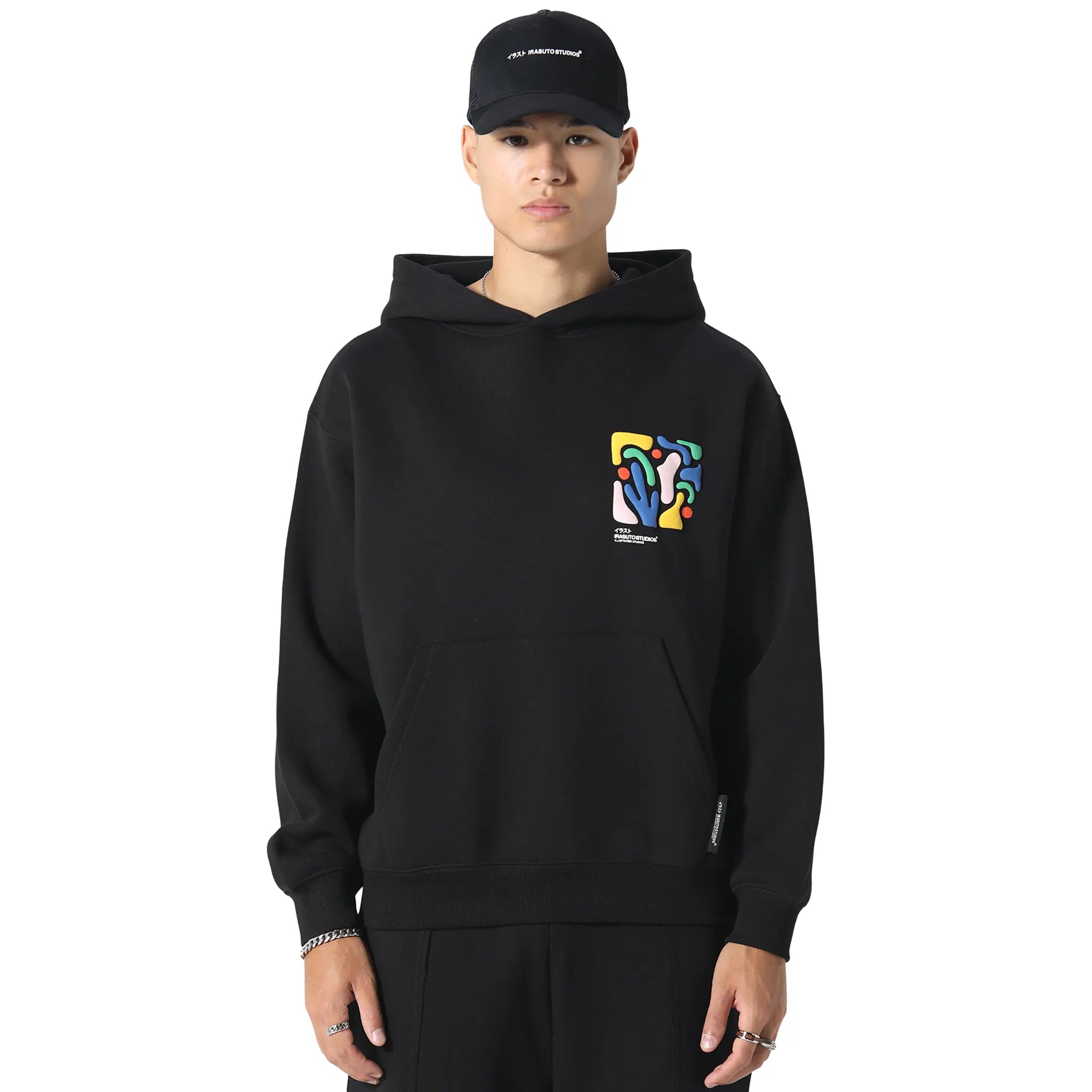 Front View of Irasuto Studios Shikaku Form Black Hoodie 5060615215041