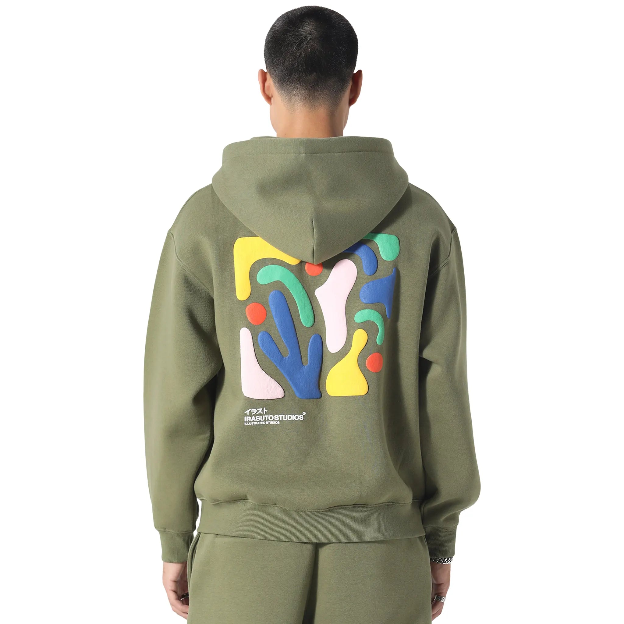 Back View of Irasuto Studios Shikaku Form Khaki Zip-Up Hoodie 5060615214488