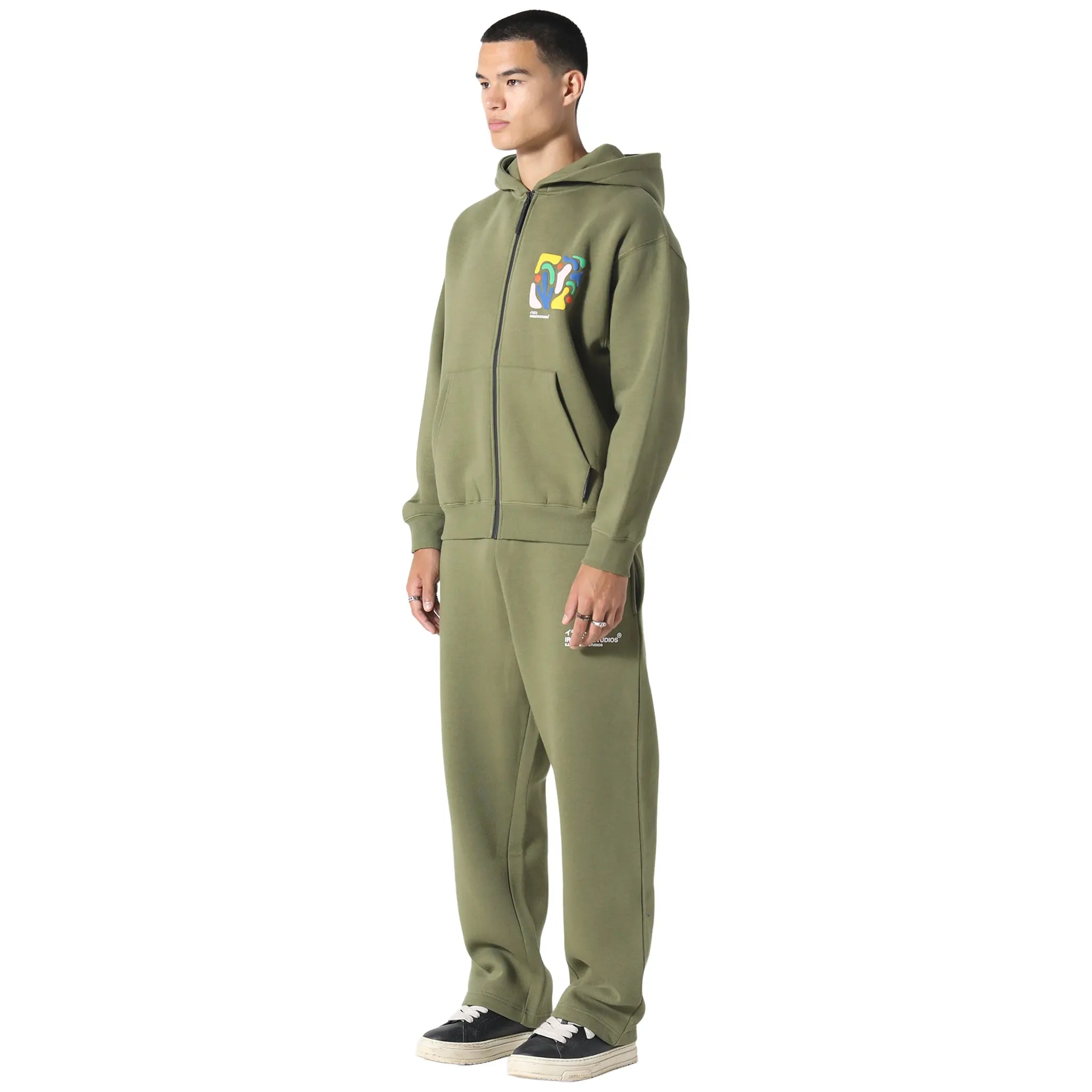 Front Side View of Irasuto Studios Shikaku Form Khaki Zip-Up Hoodie 5060615214488