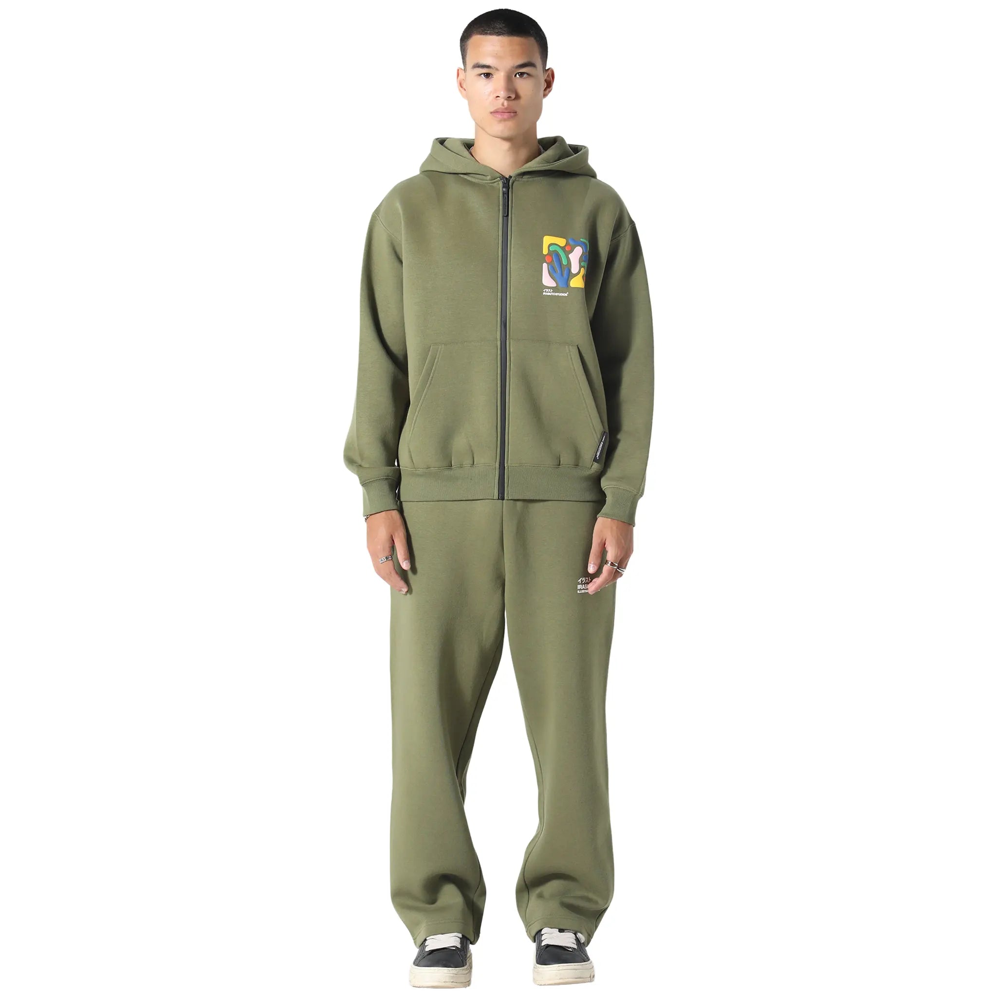 Model View of Irasuto Studios Shikaku Form Khaki Zip-Up Hoodie 5060615214488