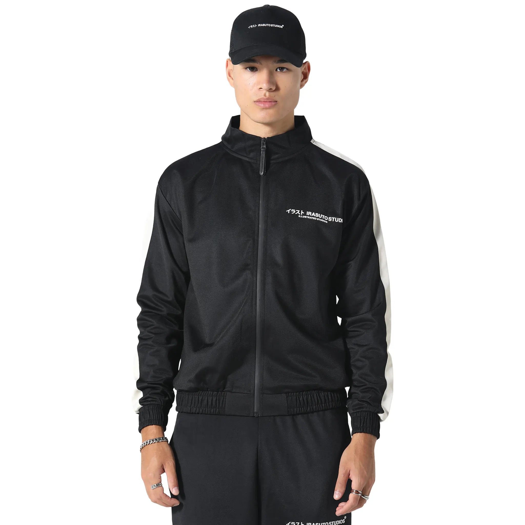Front View of Irasuto Studios Tricote Black Track Jacket 5060615210237