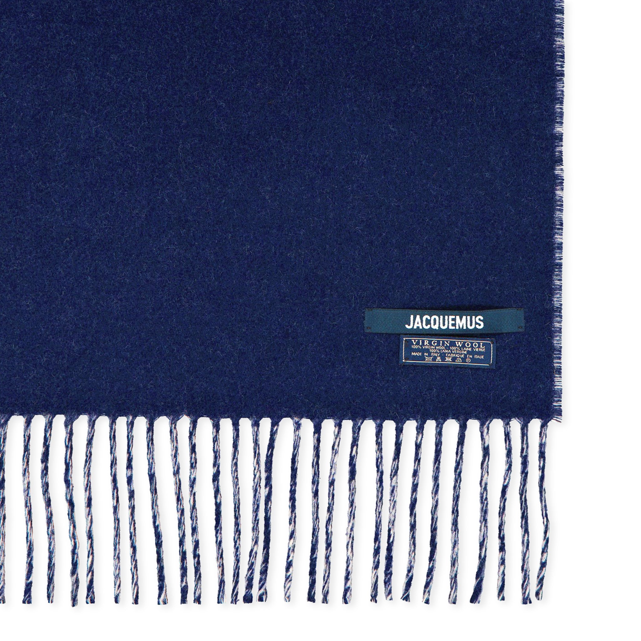 Image of Jacquemus L'echarpe Fringe Logo Navy Scarf
