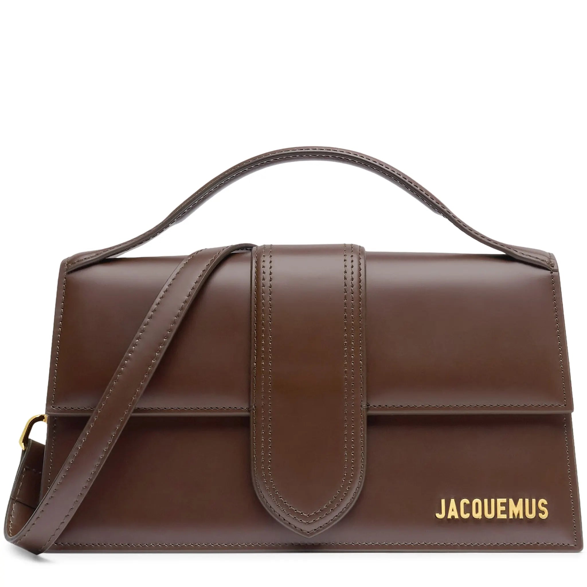 Front View of Jacquemus Large Bambino Brown Crossbody Bag BAW00007BC01A01850