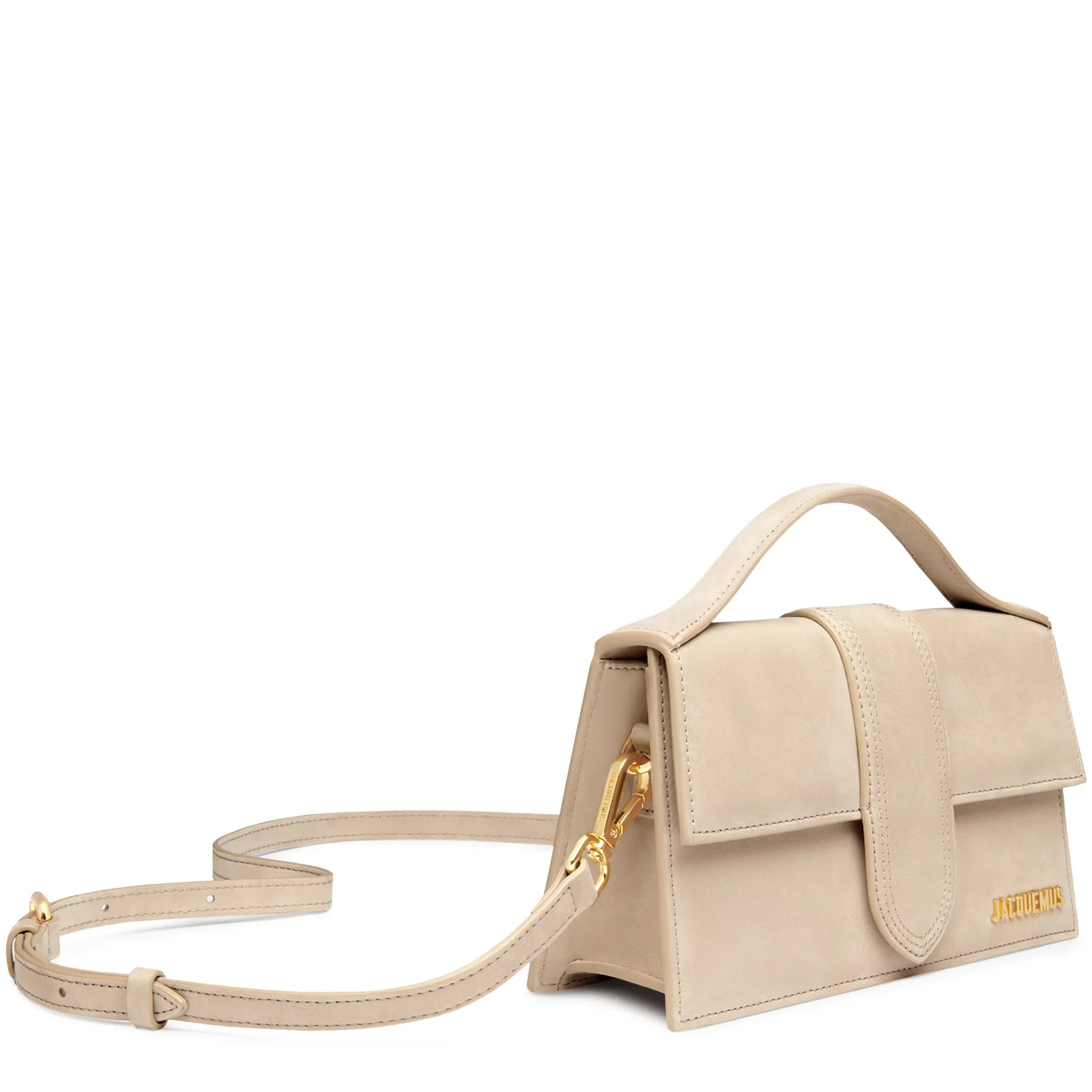 Front Side View of Jacquemus Large Bambino Dark Beige Crossbody Bag BAW00007AC08C01180