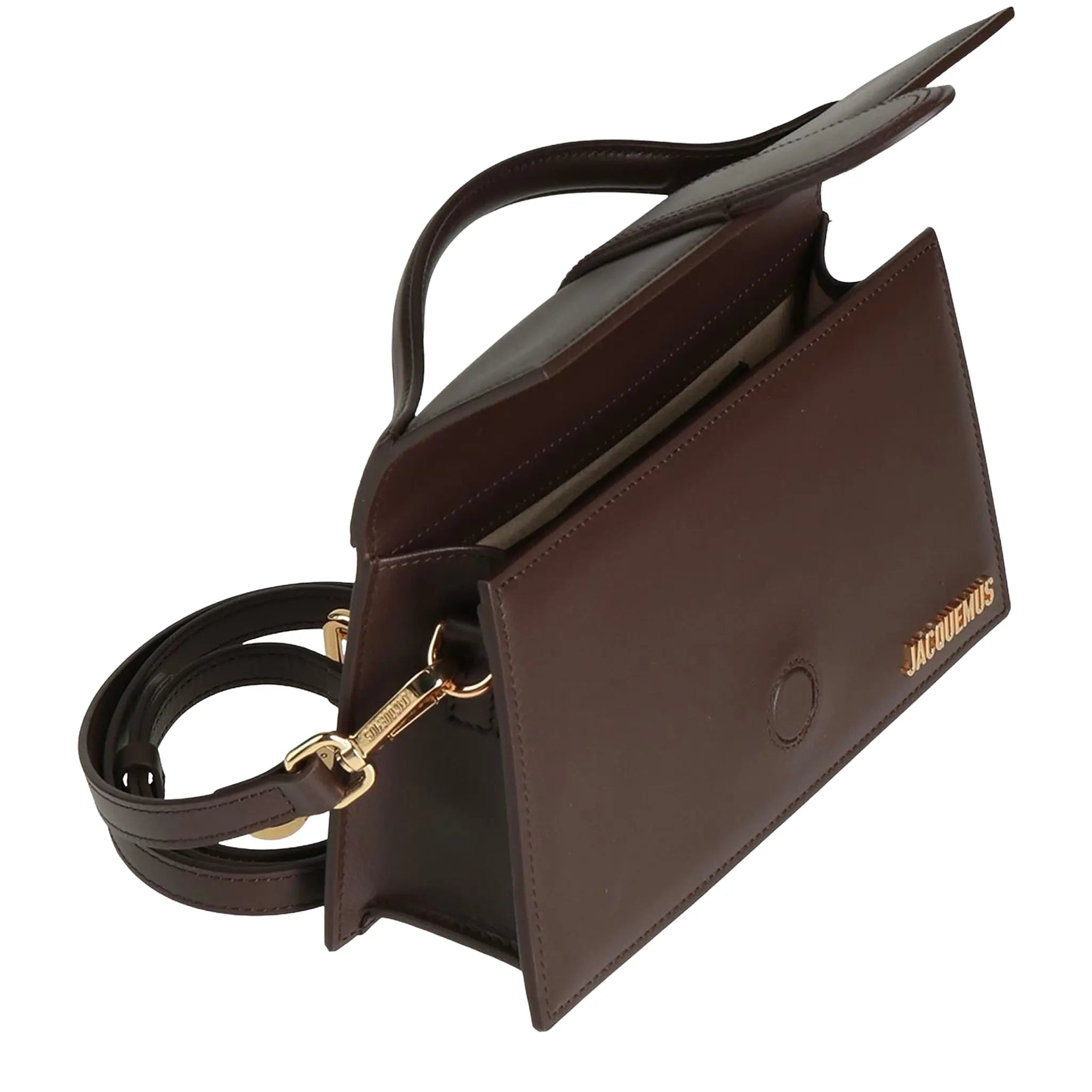 Detailed View of Jacquemus Large Bambino Dark Brown Crossbody Bag