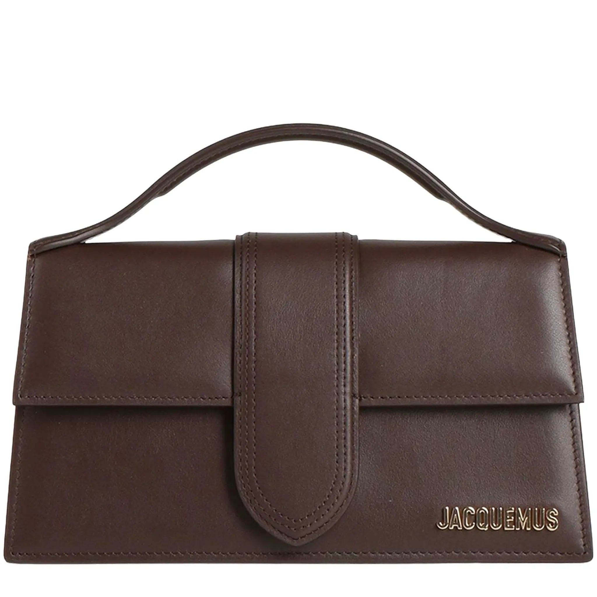 Front View of Jacquemus Large Bambino Dark Brown Crossbody Bag
