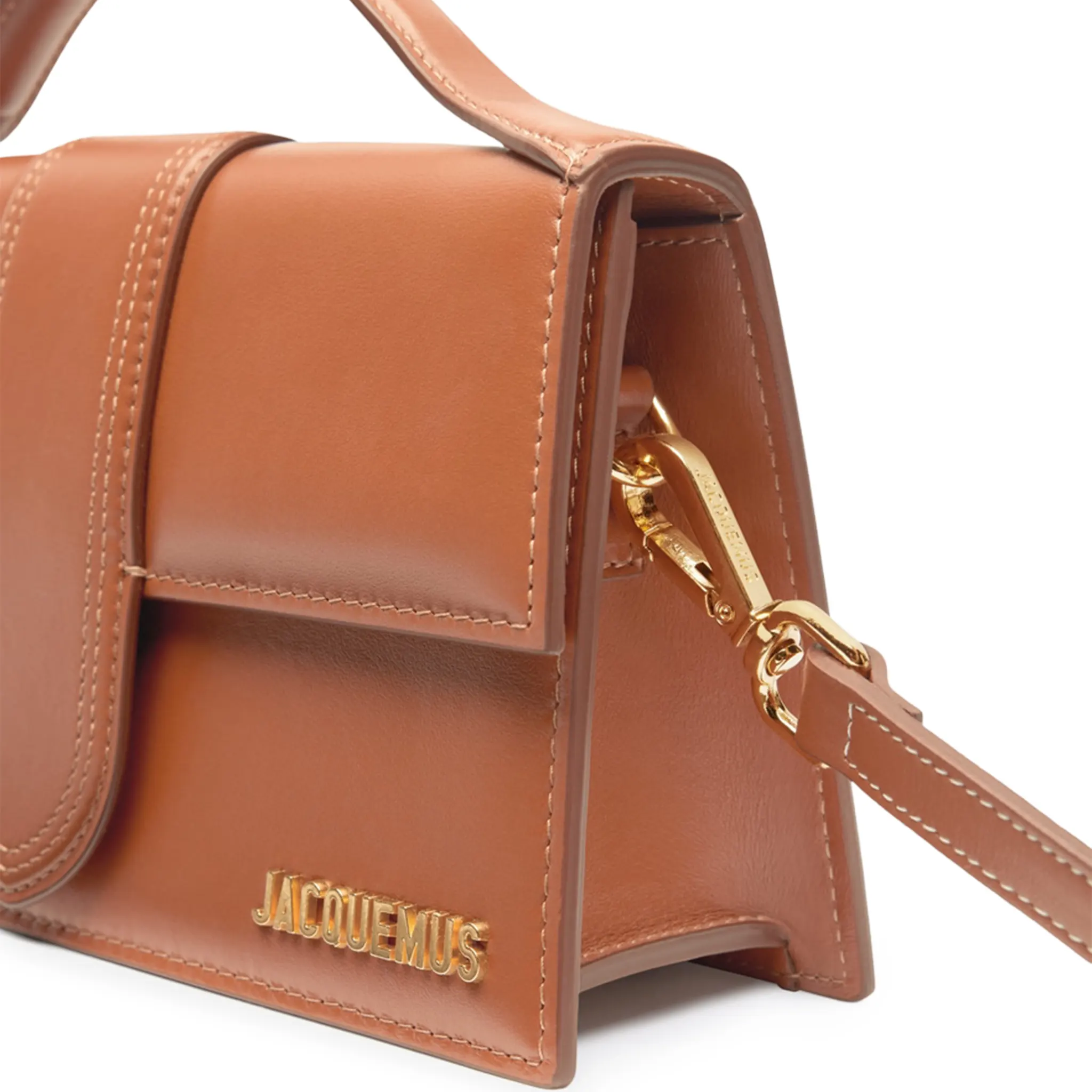 Side View of Jacquemus Large Bambino Light Brown Crossbody Bag BAW00007AC01C04811
