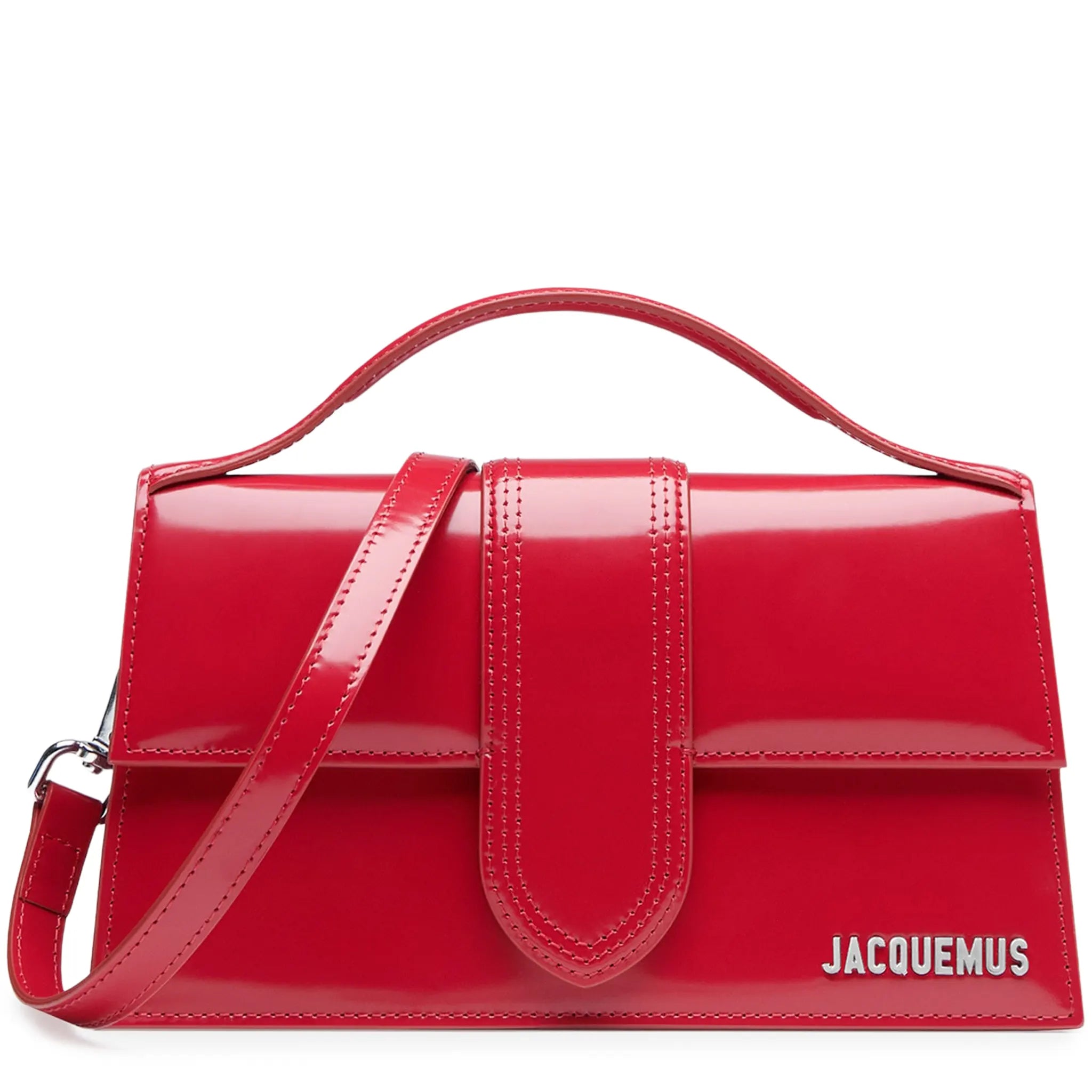 Front View of Jacquemus Large Bambino Red Crossbody Bag BAW00007AC18A01470