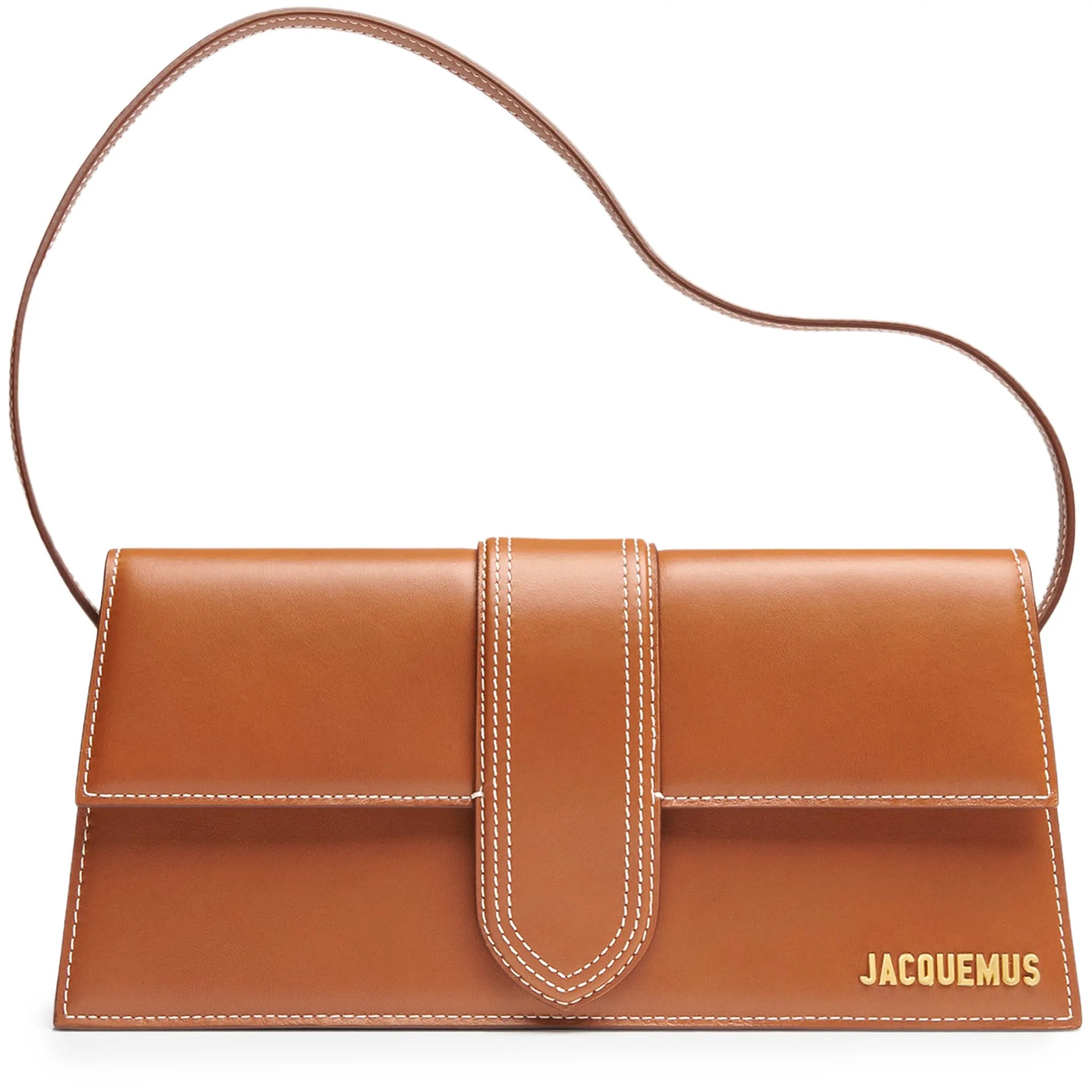 Front View of Jacquemus Le Bambino Long Flap Dark Beige Shoulder Bag BAW00013AC01C04811