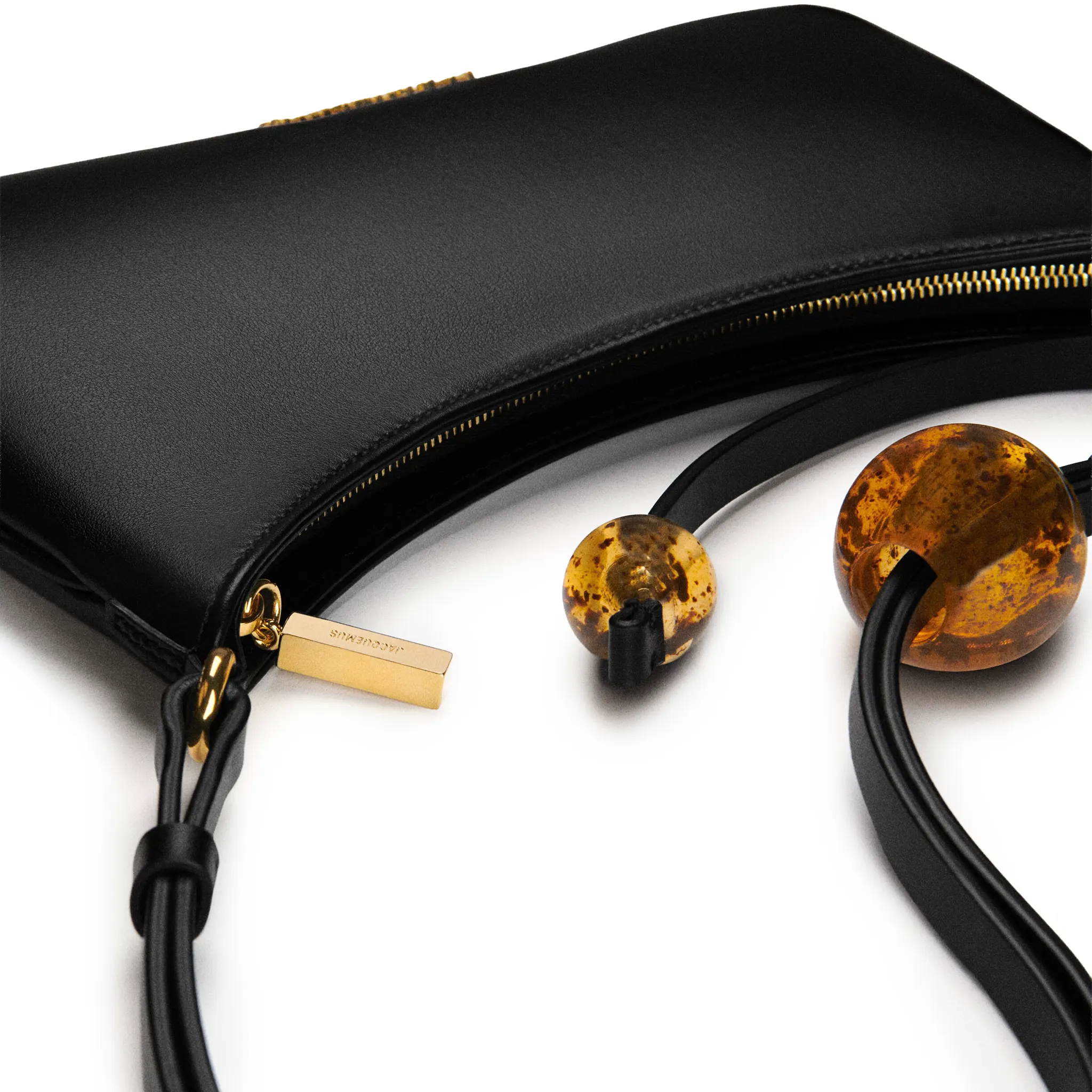 Detailed View of Jacquemus Les Classiques The Bisou Perle Beaded Black Shoulder Bag BAW00057AC01C01990