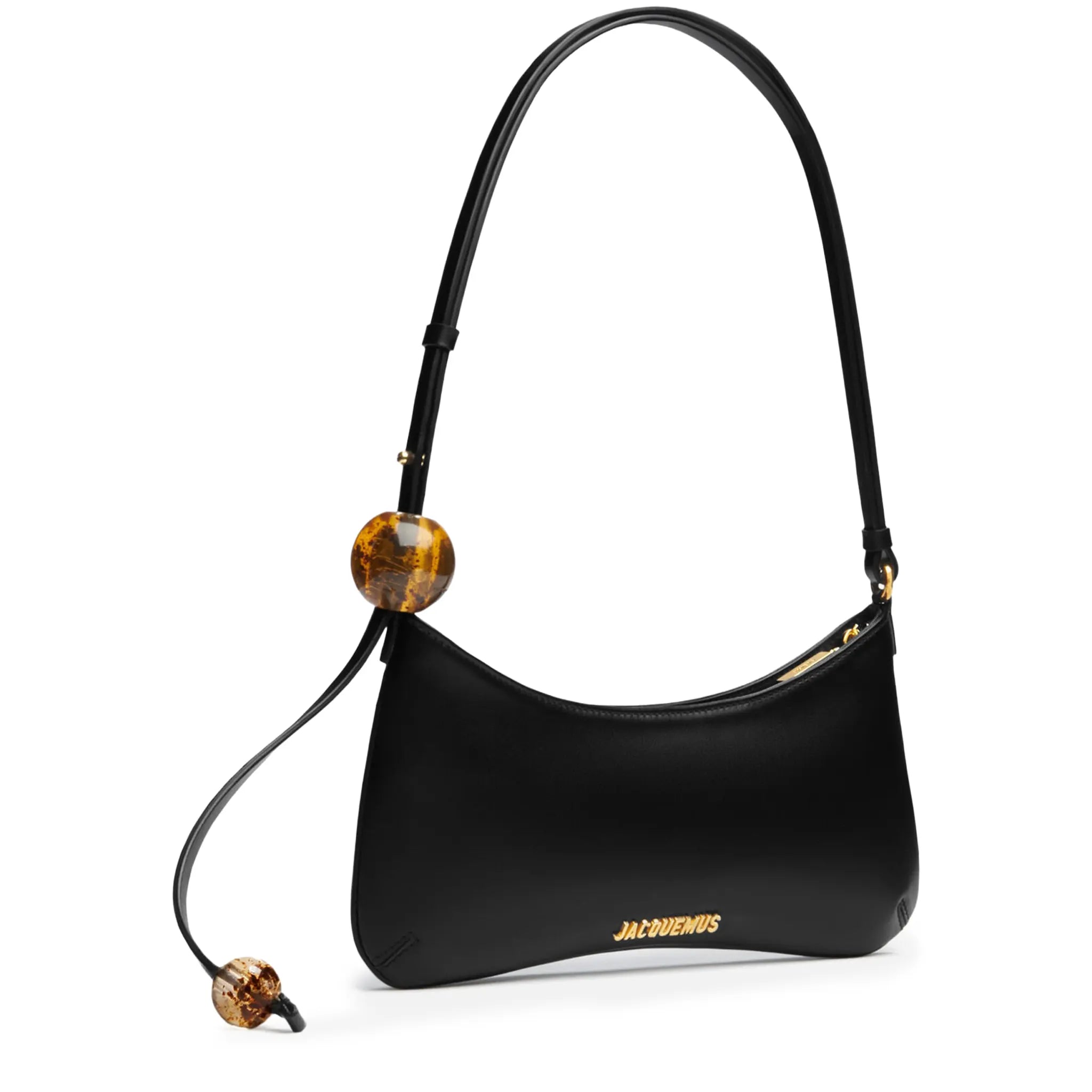 Front Side View of Jacquemus Les Classiques The Bisou Perle Beaded Black Shoulder Bag BAW00057AC01C01990