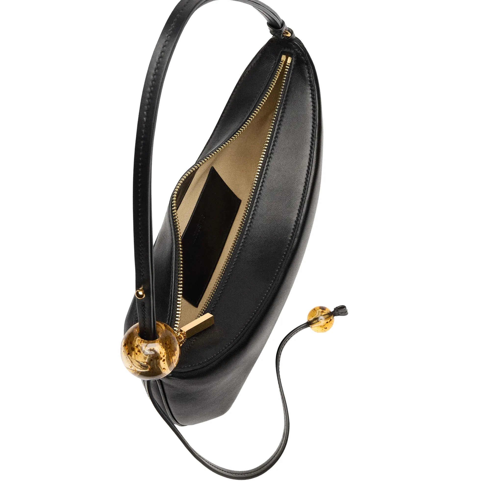 Upper View of Jacquemus Les Classiques The Bisou Perle Beaded Black Shoulder Bag BAW00057AC01C01990