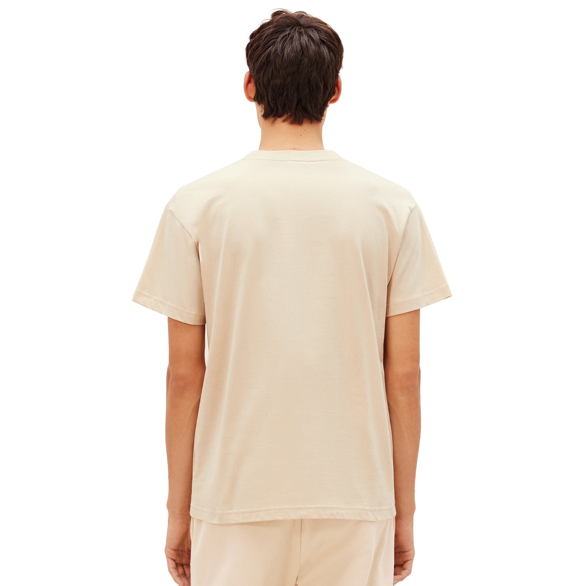 Male model back view of Jacquemus Logo T Shirt Light Beige 216JS207-2480-130