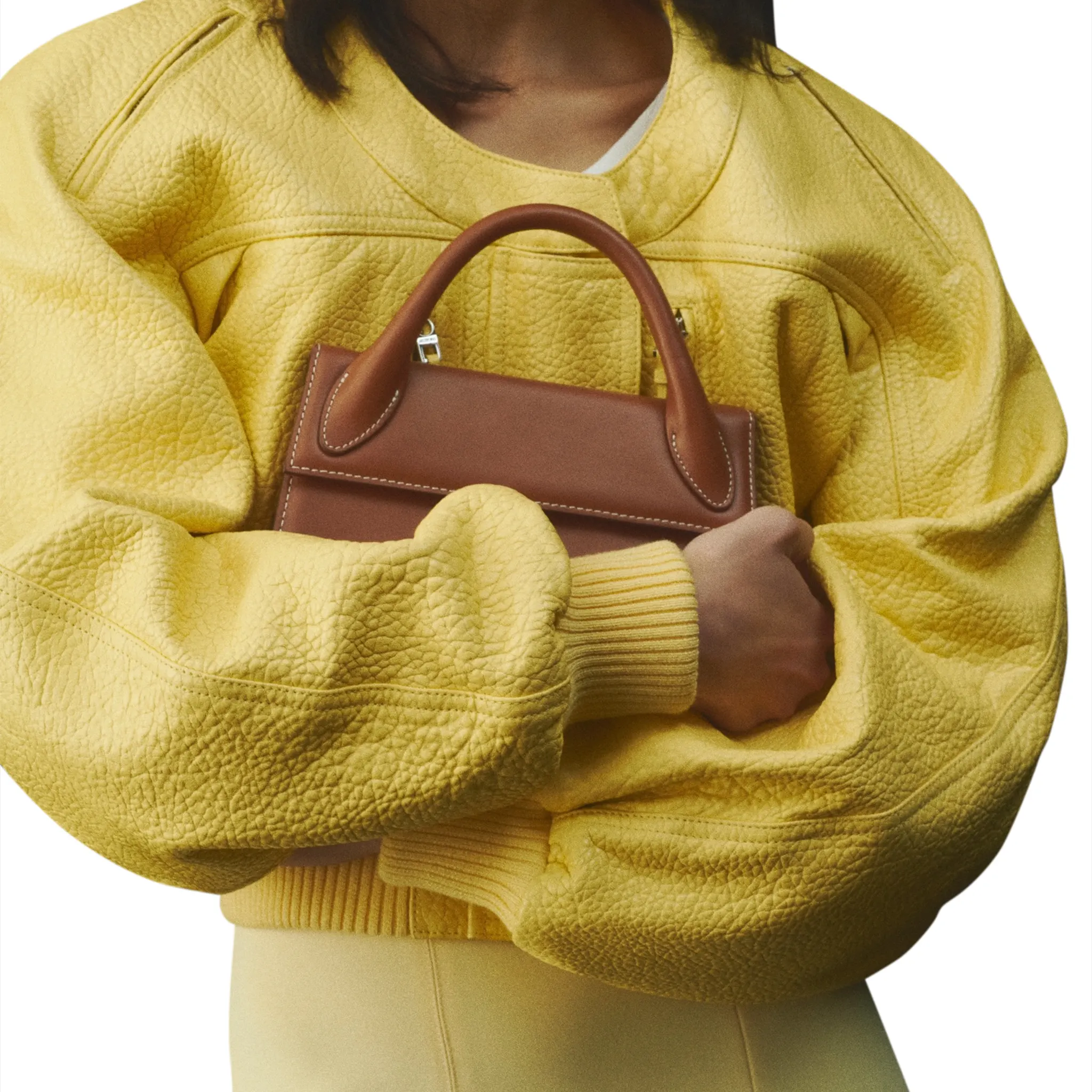 Model View of Jacquemus Long Chiquito Signature Light Brown Handbag BAW00004AC01C04811