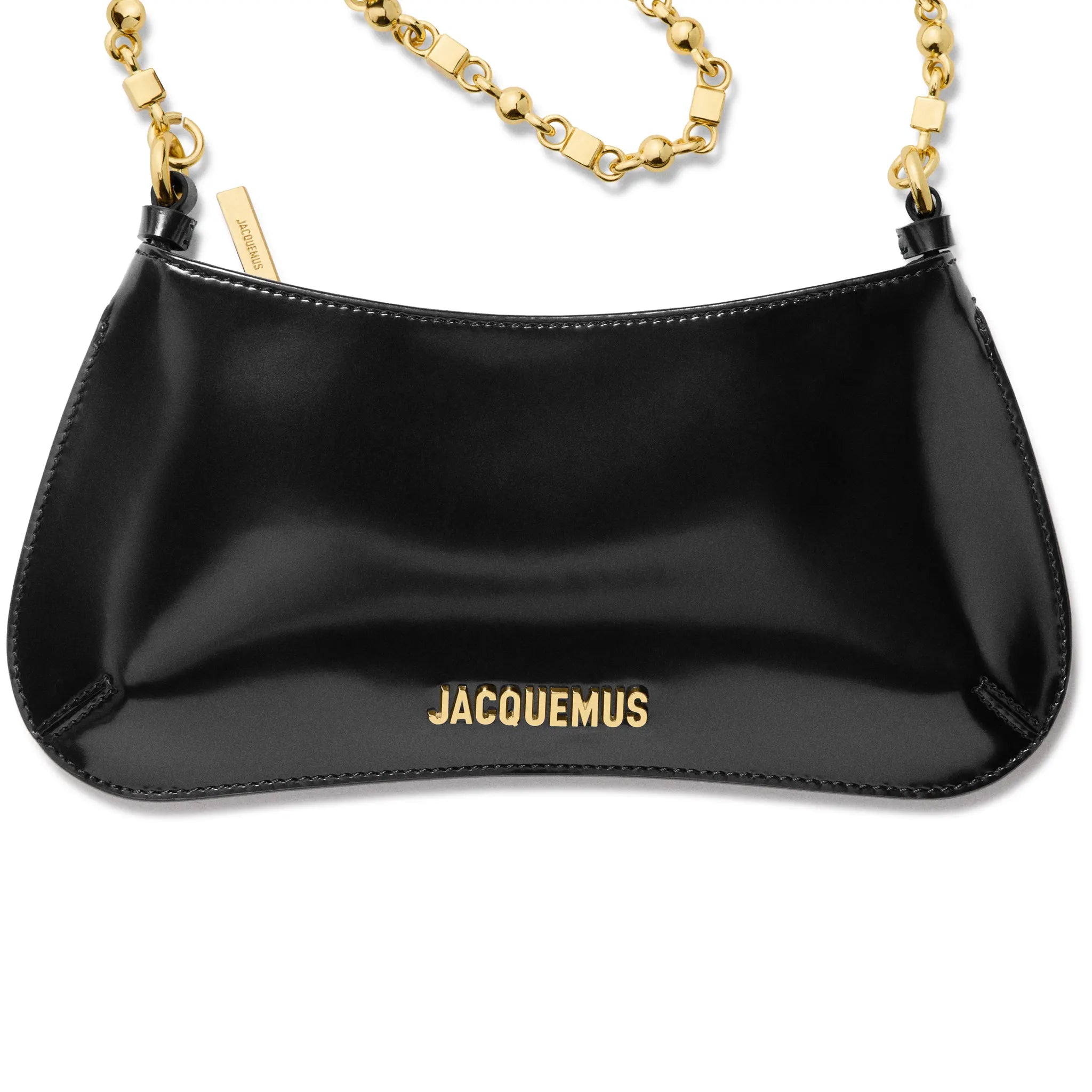 Detailed Side View of Jacquemus The Small Bisou Chain Small Black Shoulder Bag BAW00404AC18A01990