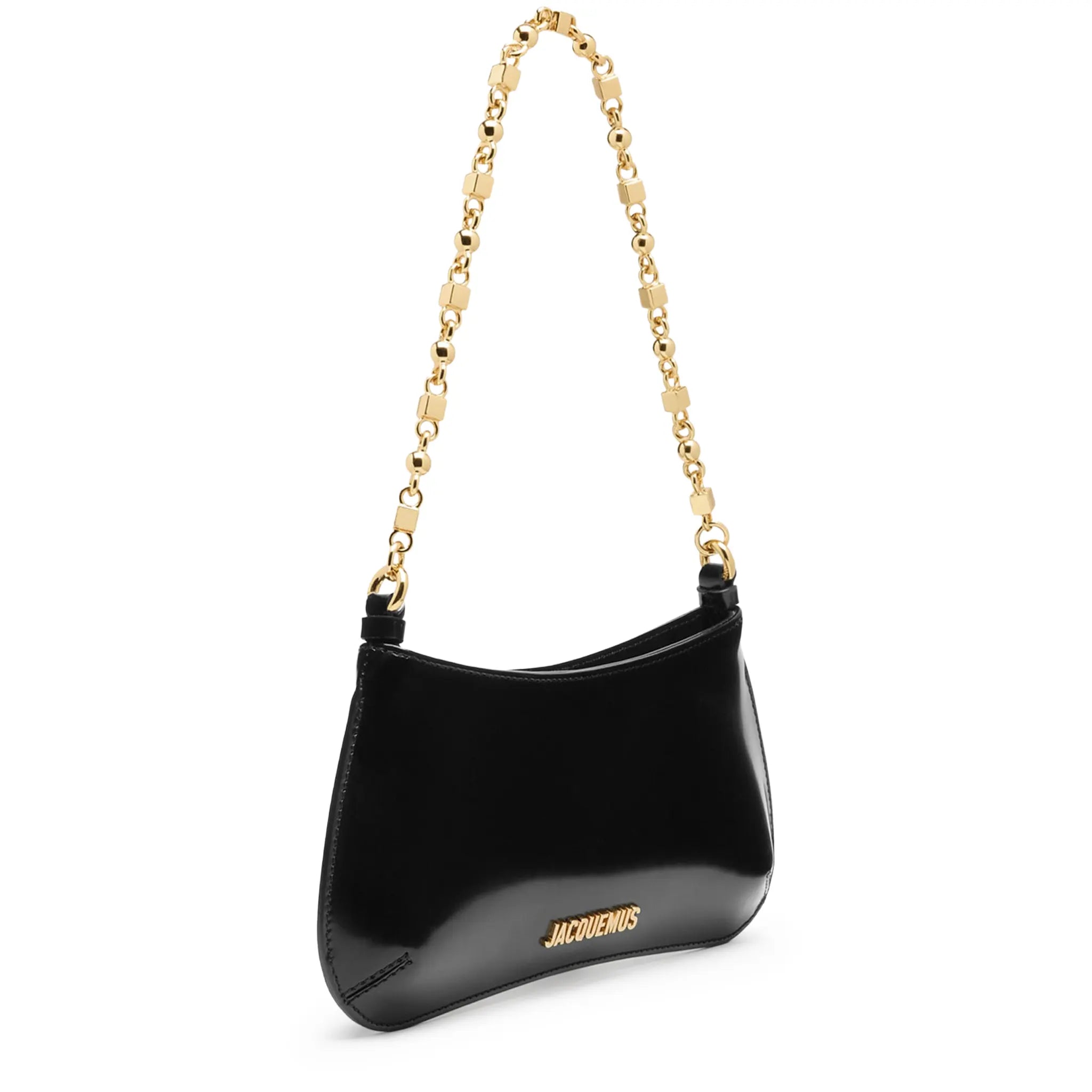 Front Side View of Jacquemus The Small Bisou Chain Small Black Shoulder Bag BAW00404AC18A01990