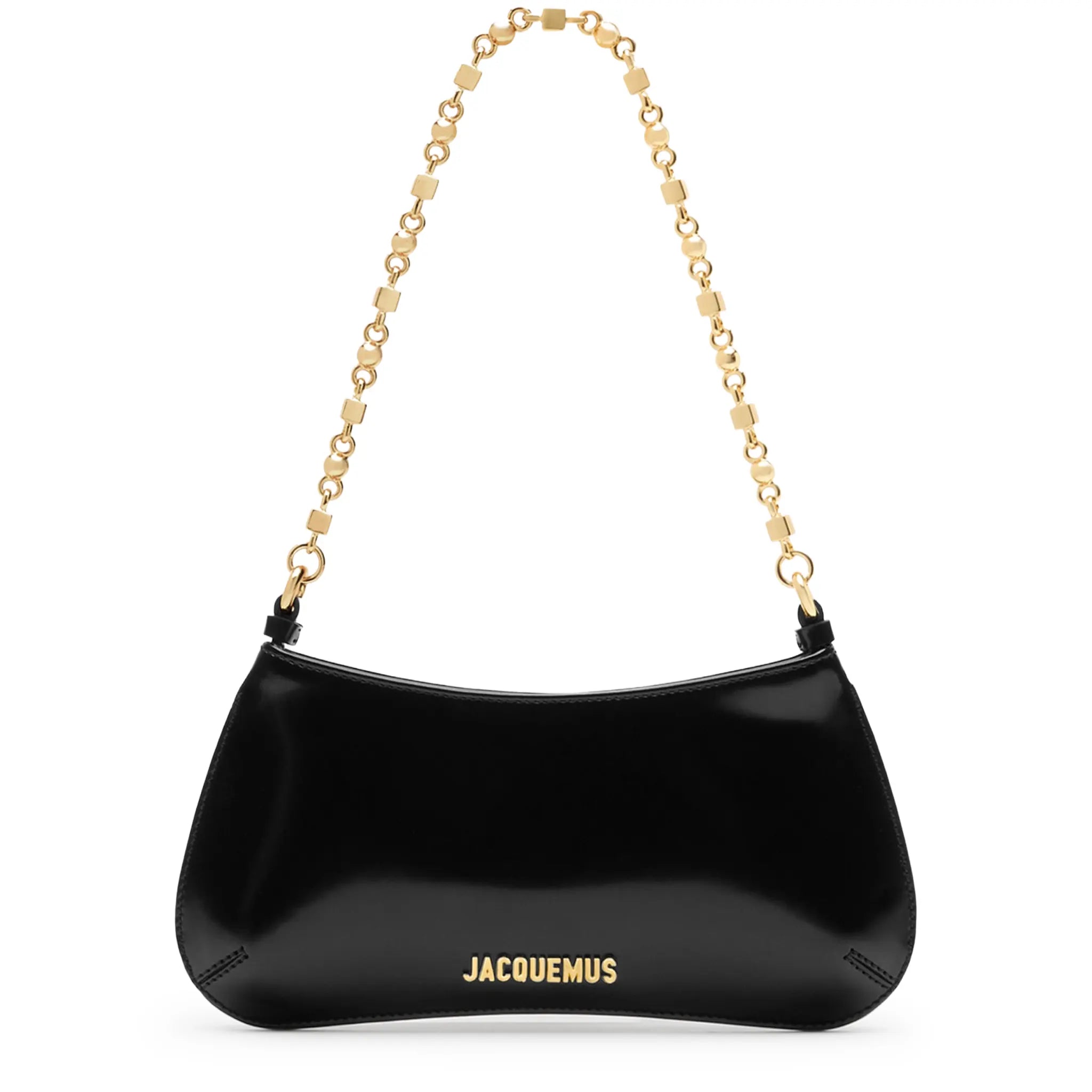Front View of Jacquemus The Small Bisou Chain Small Black Shoulder Bag BAW00404AC18A01990